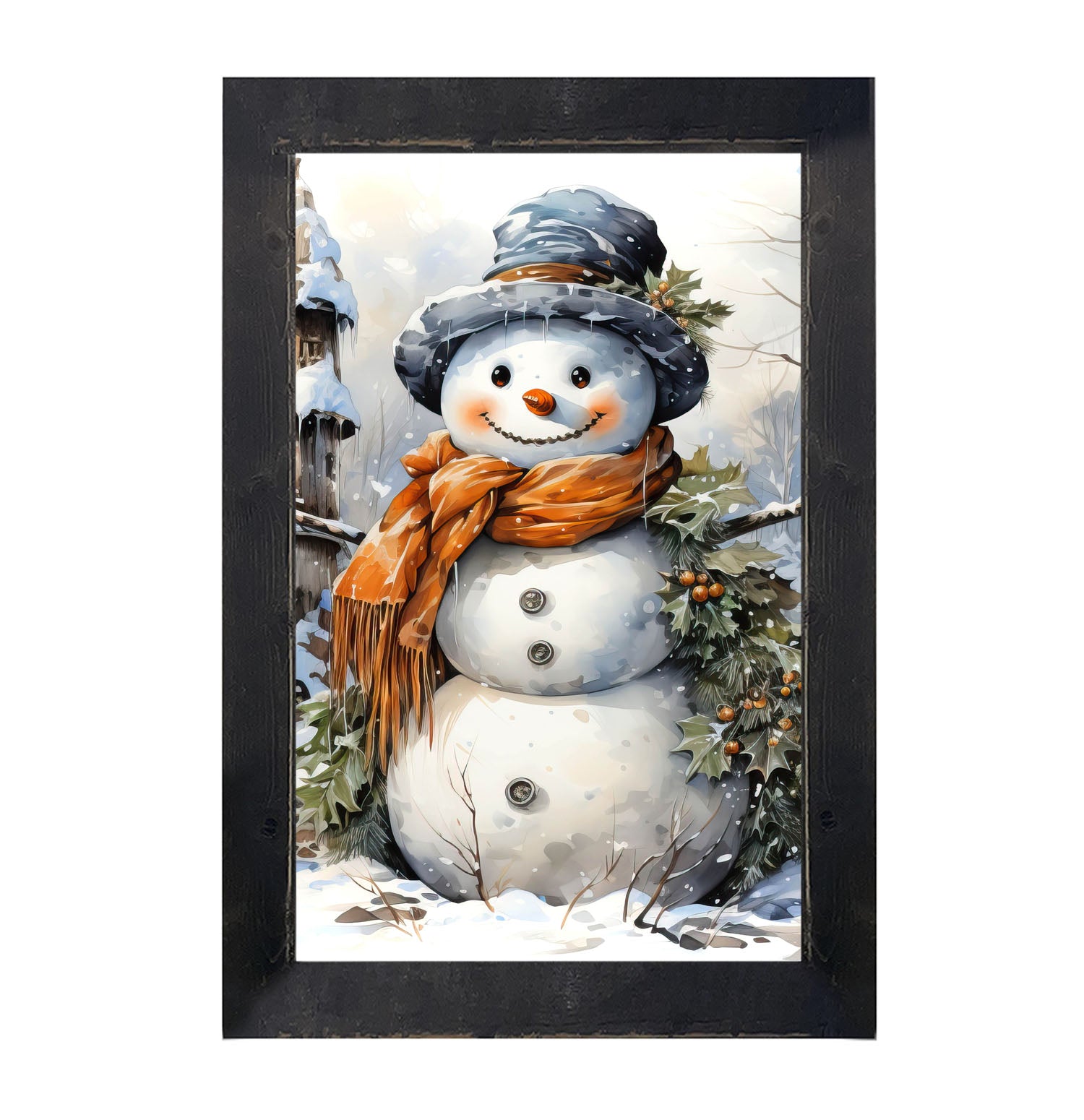 Snowman with Holly - Framed art