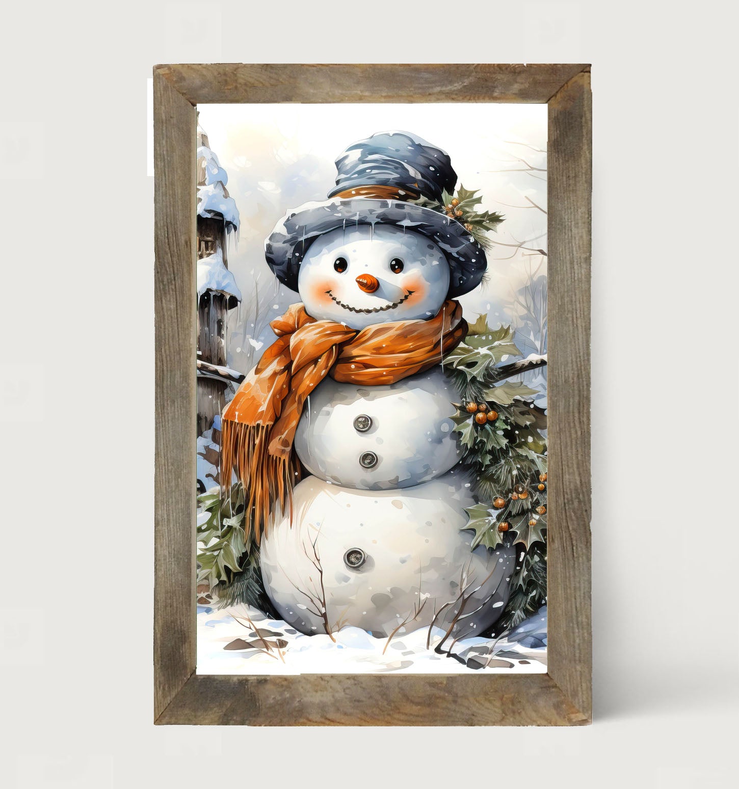 Snowman with Holly - Framed art