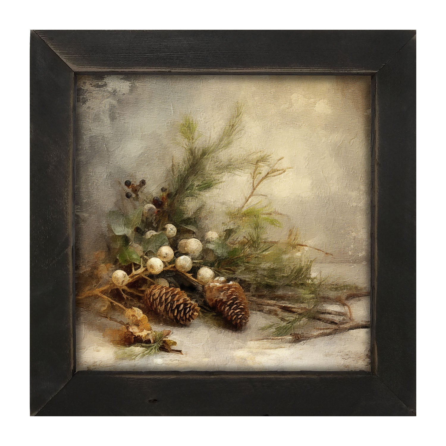 Pine and white berries - Framed art