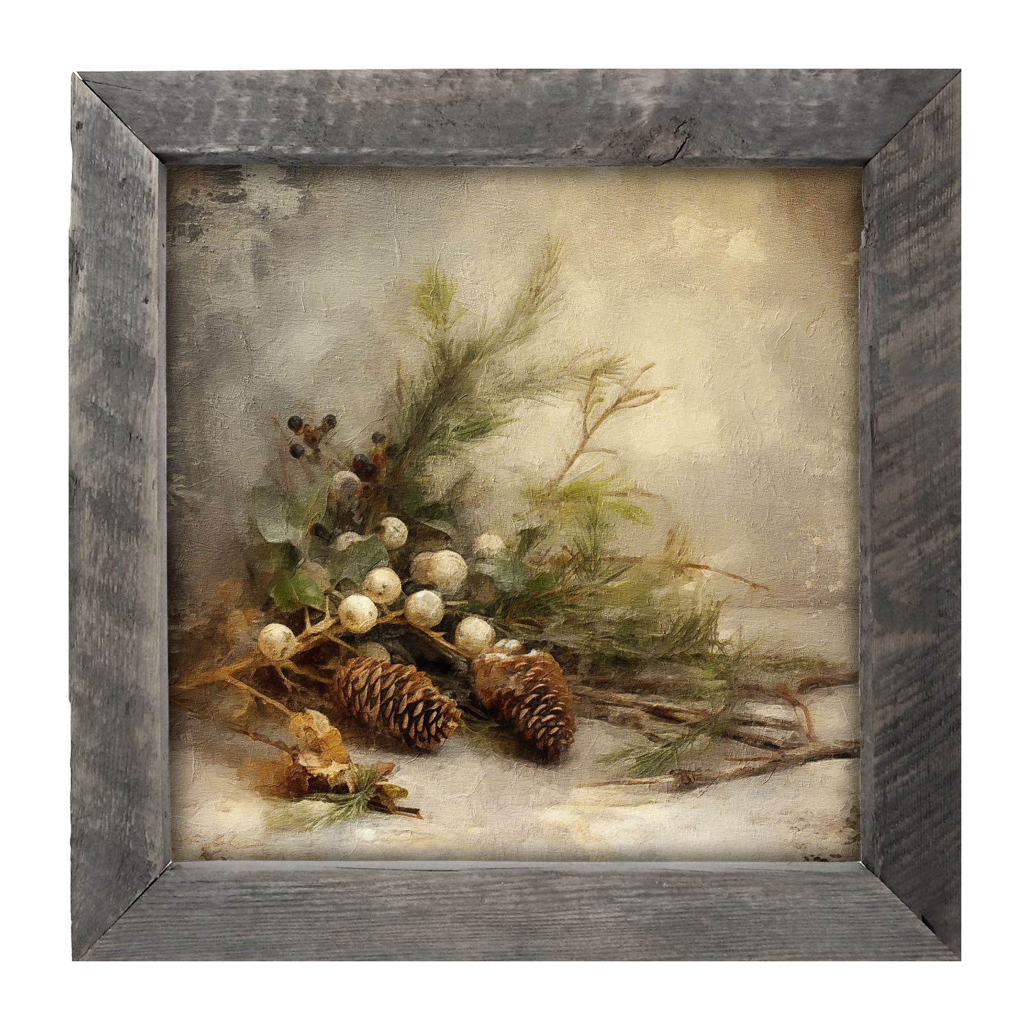 Pine and white berries - Framed art