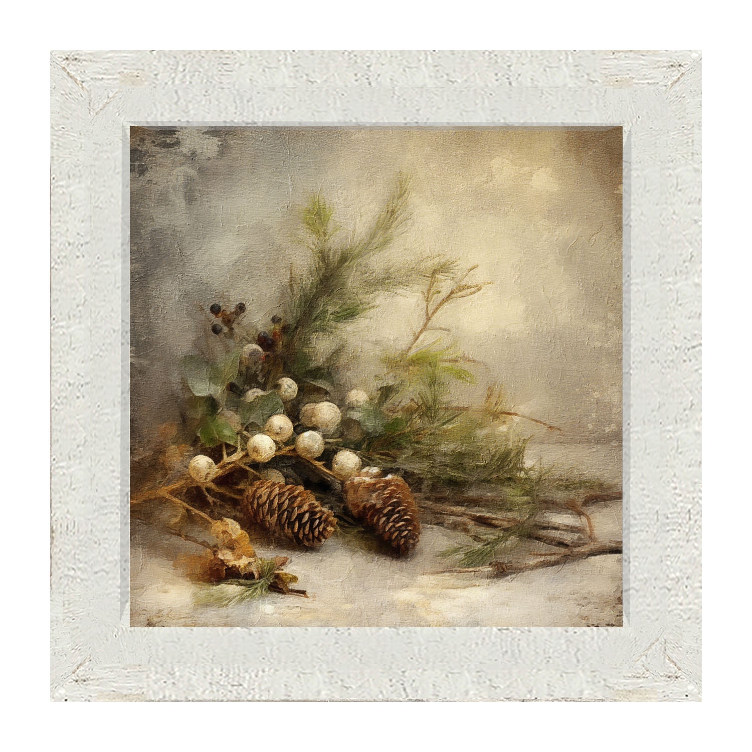 Pine and white berries - Framed art