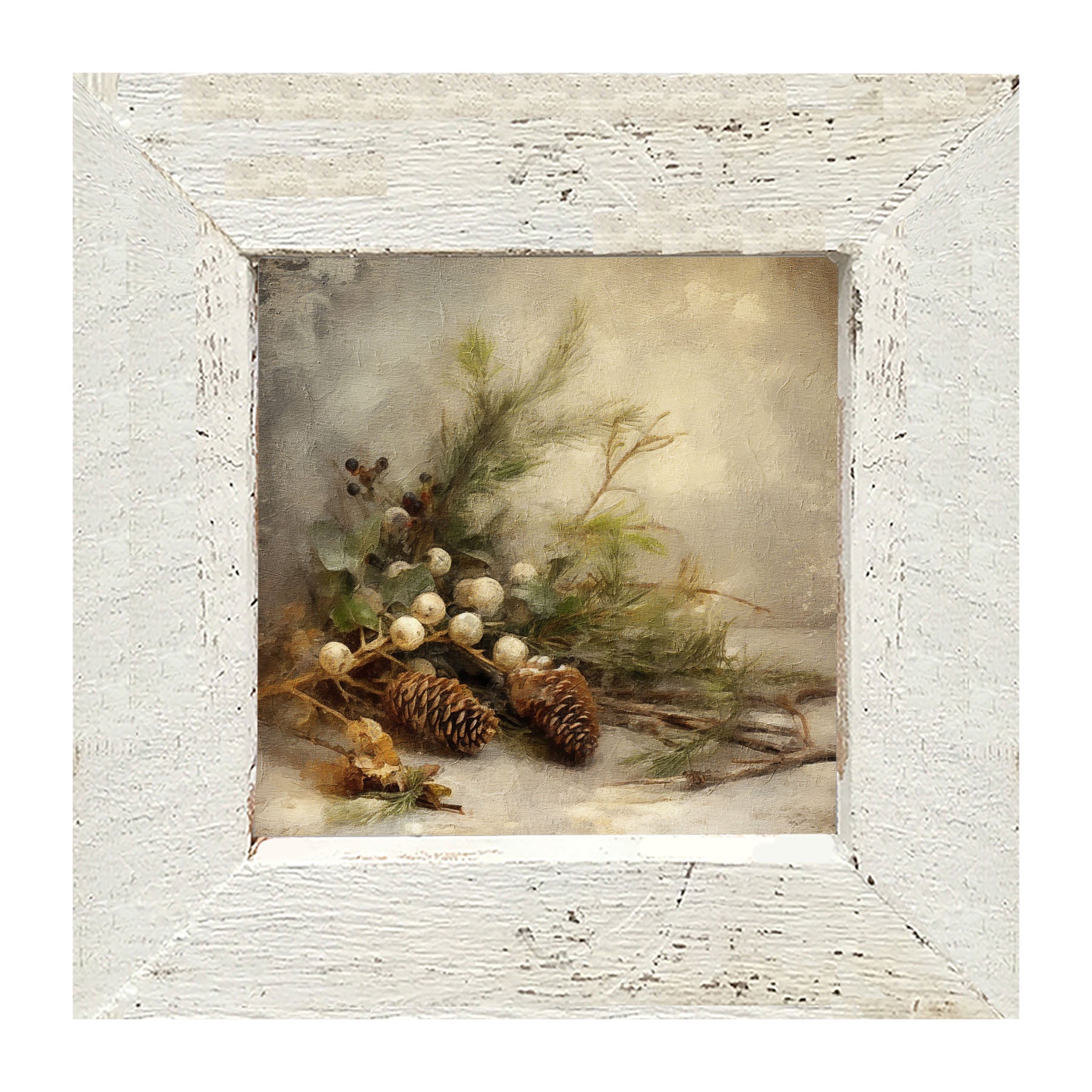 Pine and white berries - Framed art