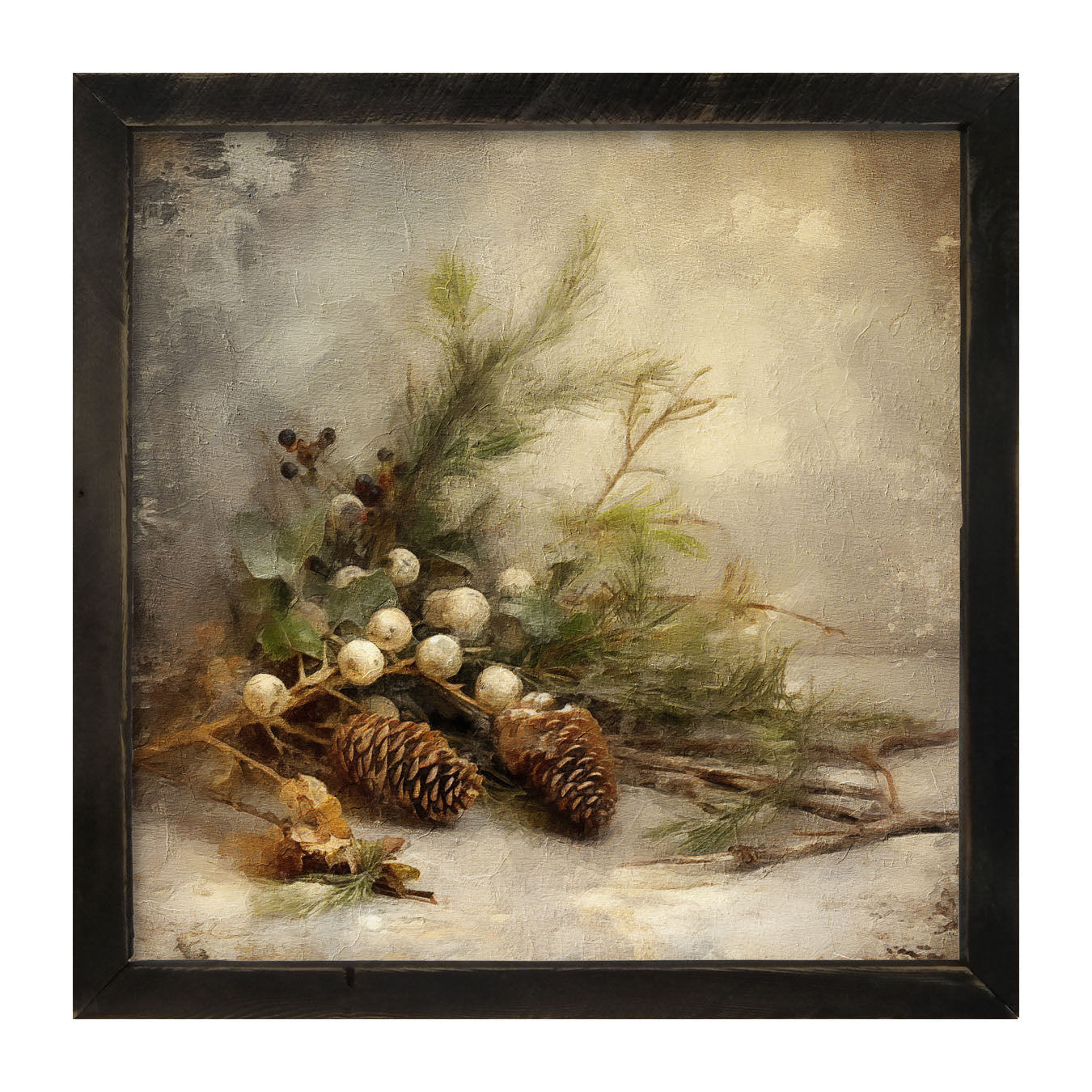 Pine and white berries - Framed art