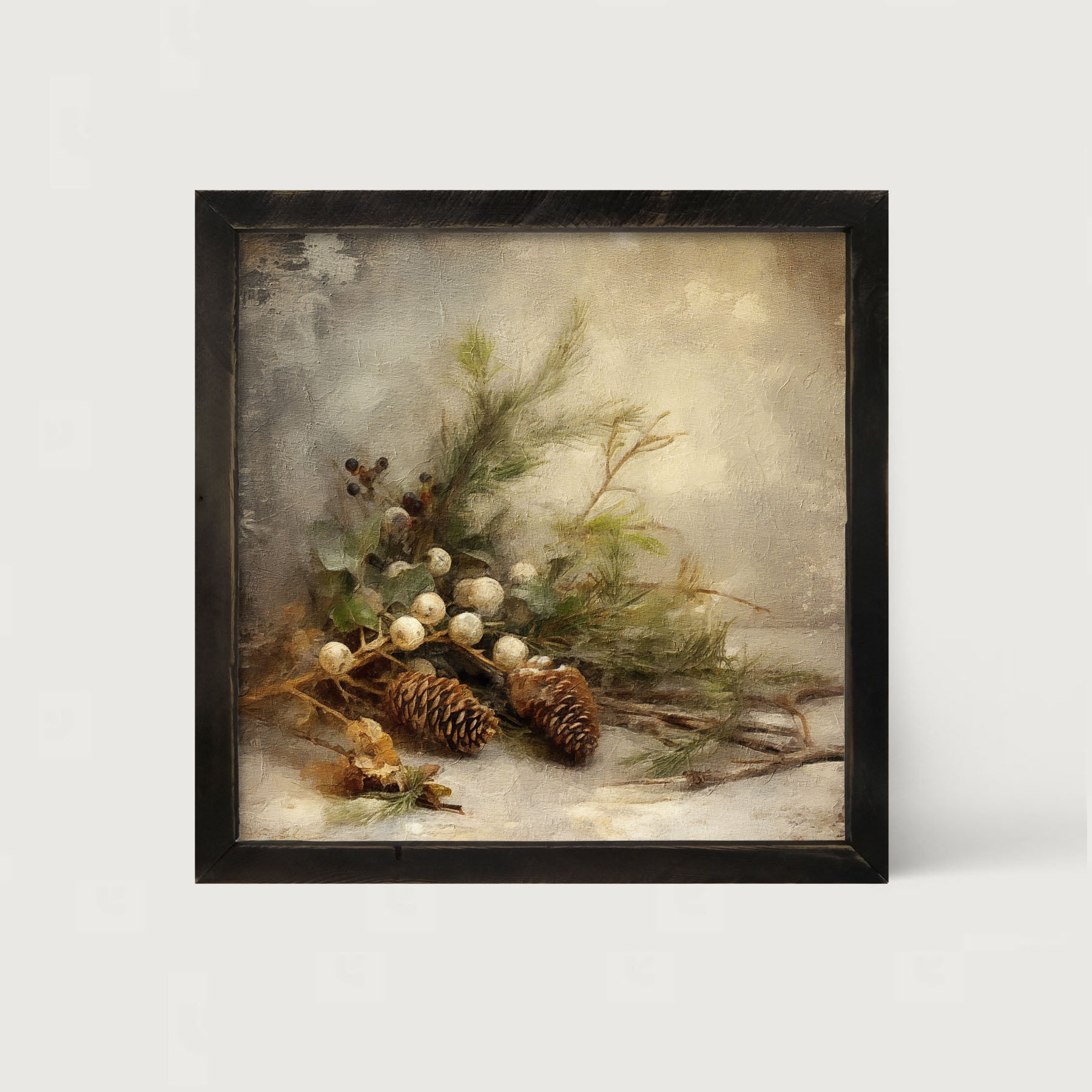 Pine and white berries - Framed art
