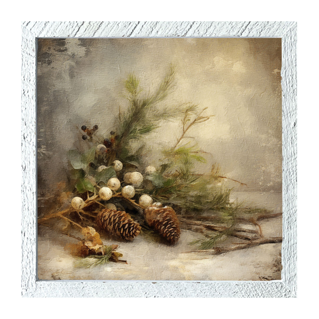 Pine and white berries - Framed art