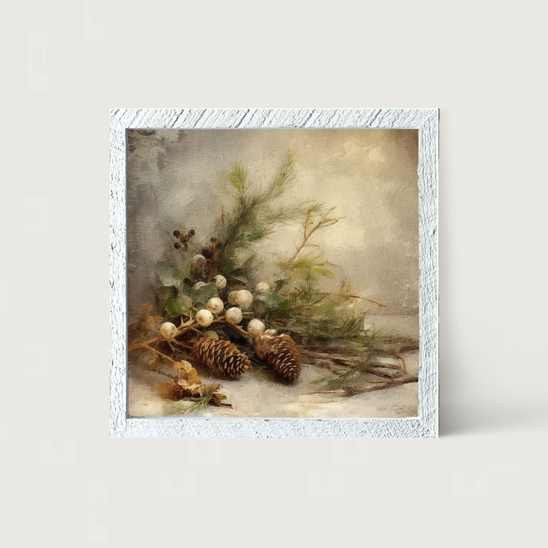 Pine and white berries - Framed art