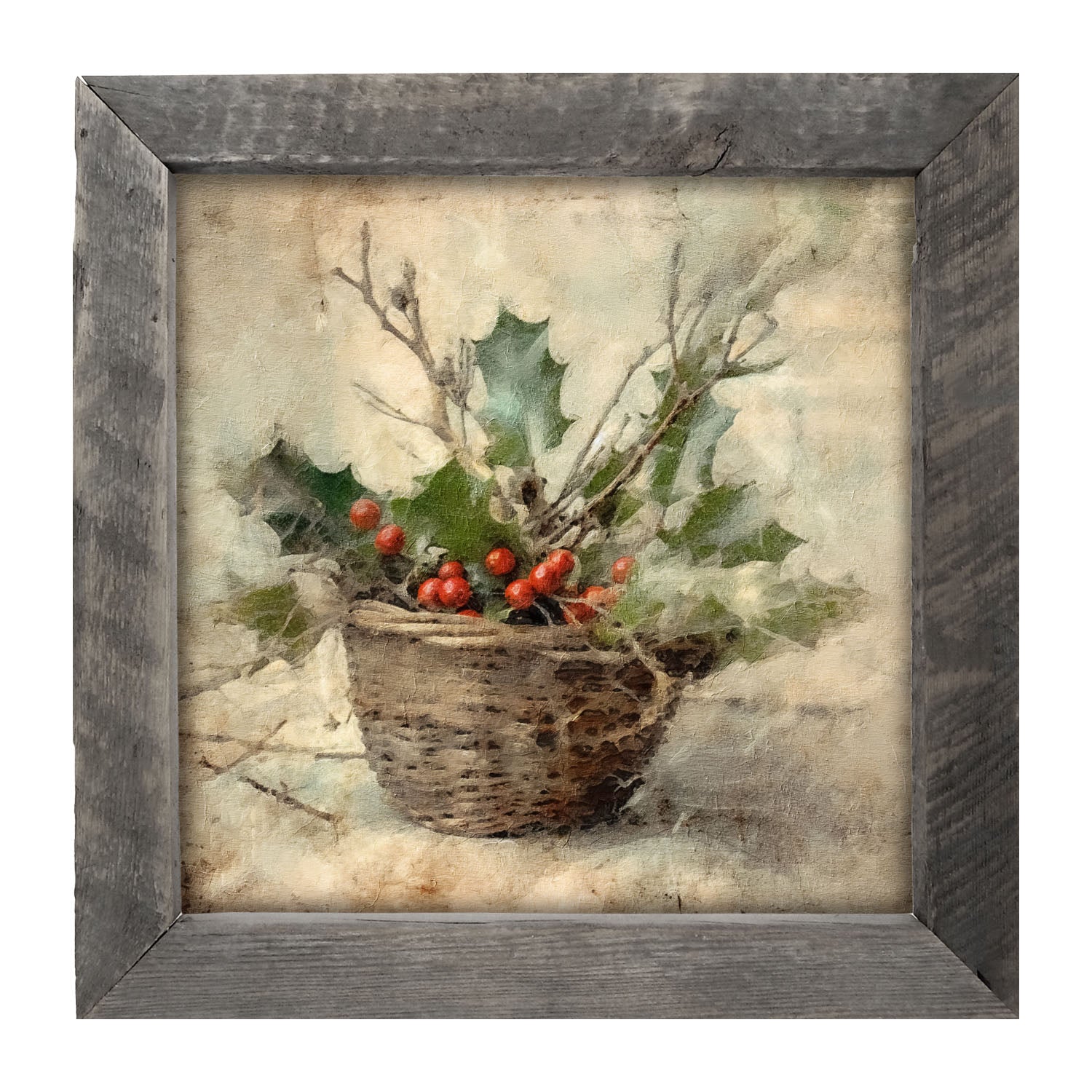 Basket - Holly Berries - Framed art