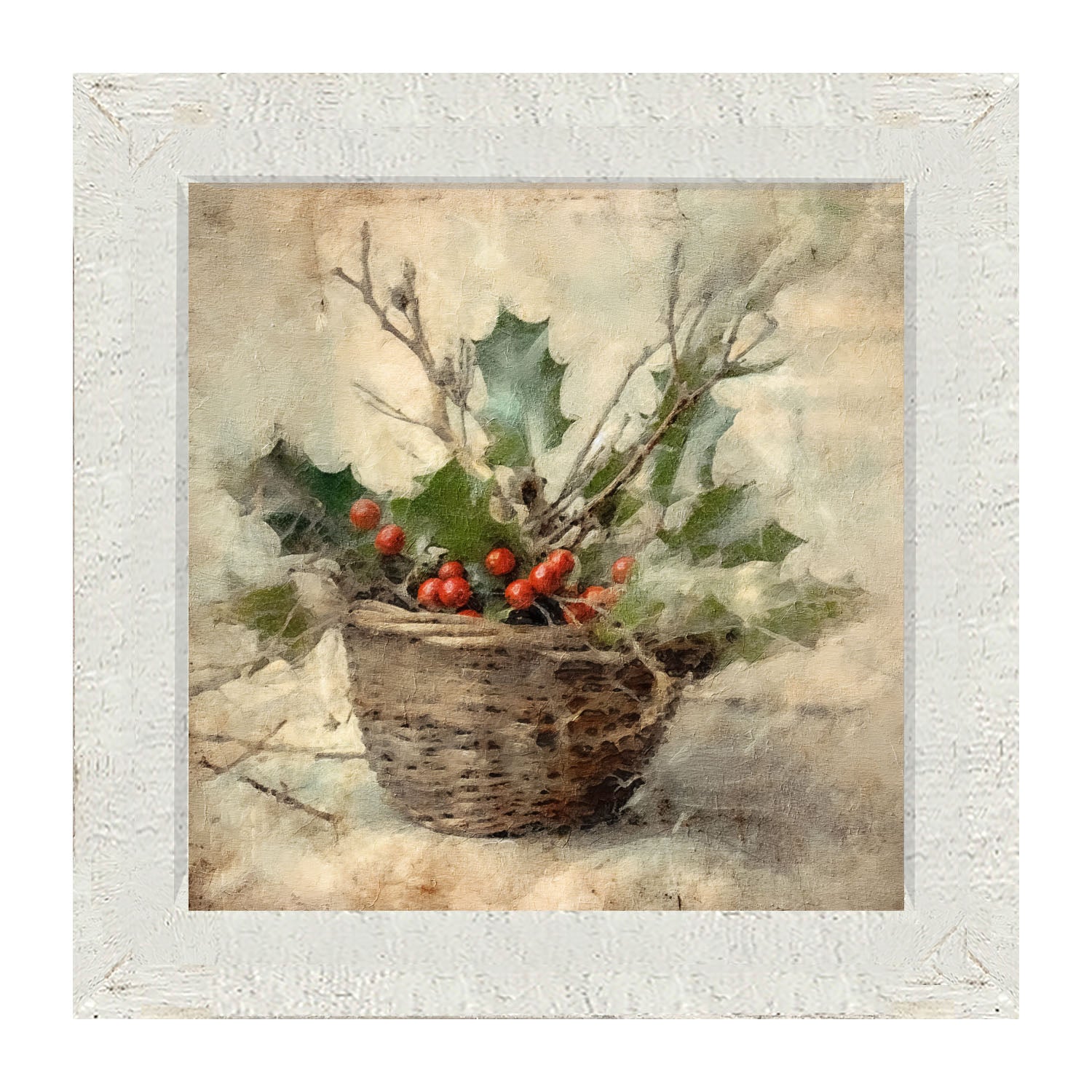 Basket - Holly Berries - Framed art