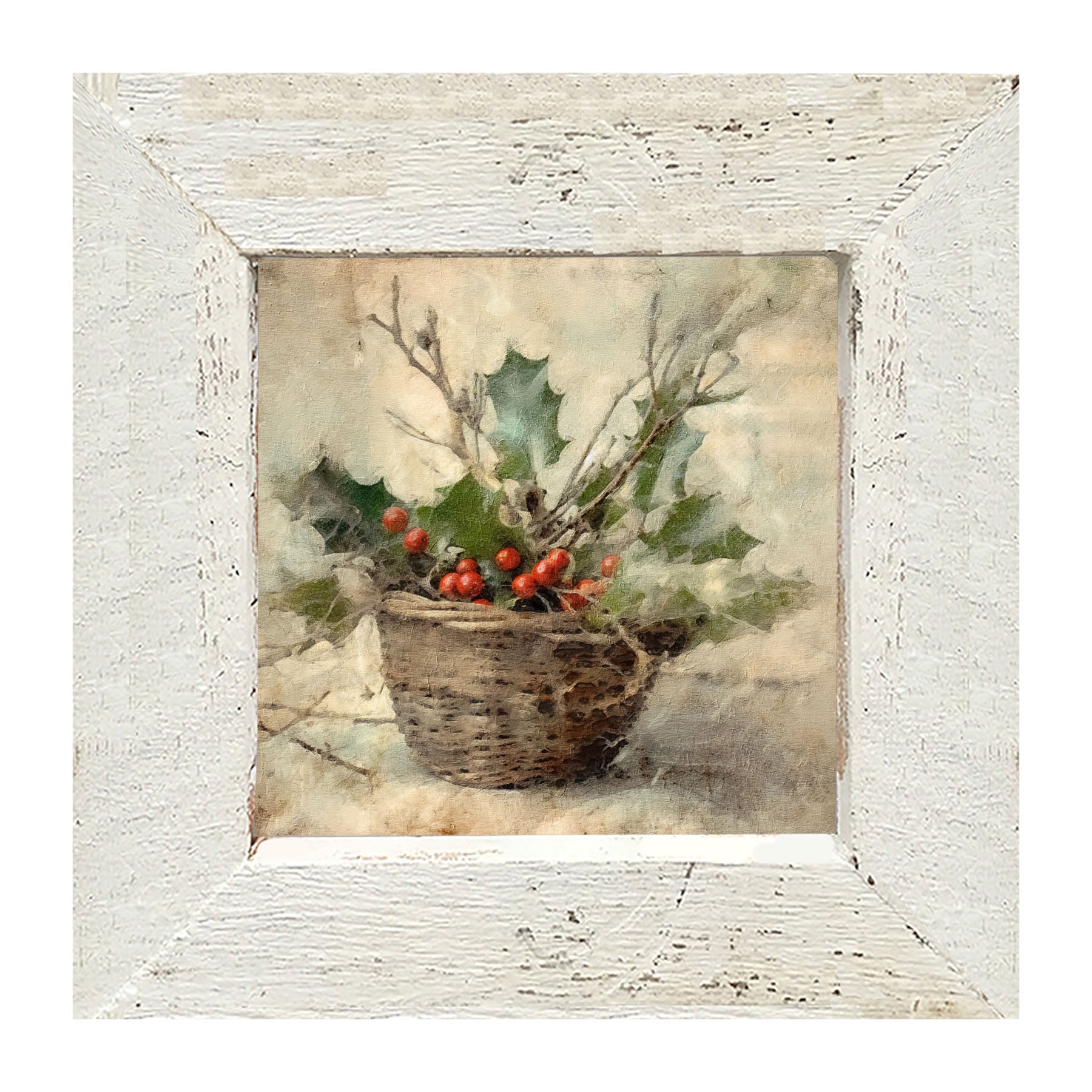 Basket - Holly Berries - Framed art
