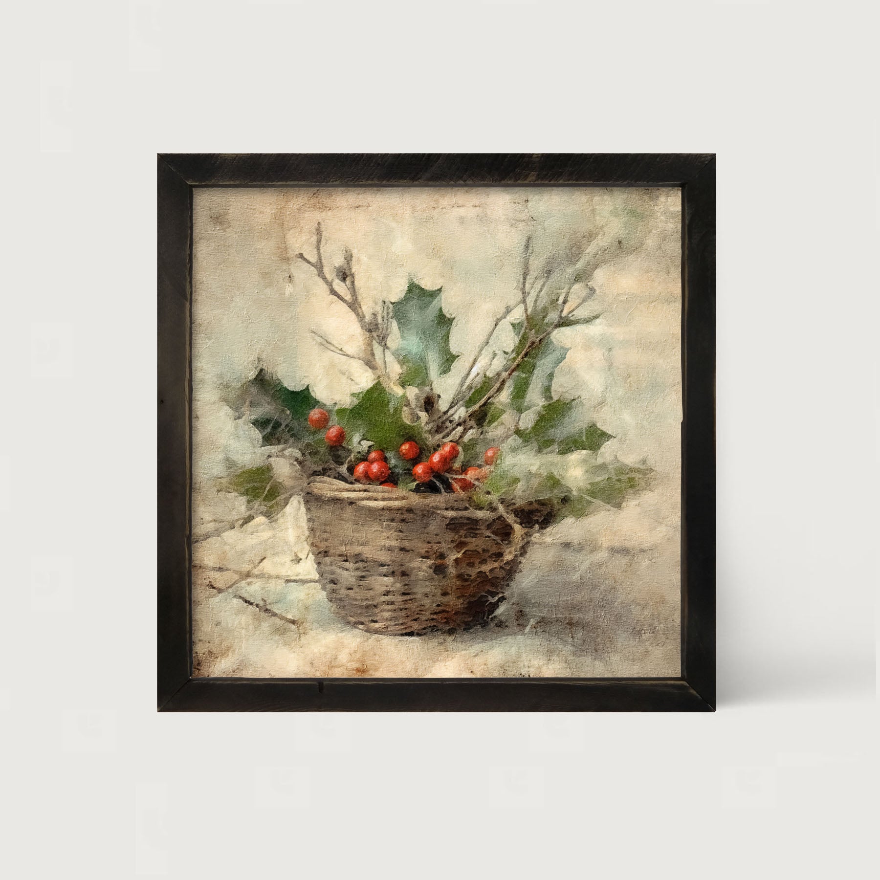 Basket - Holly Berries - Framed art