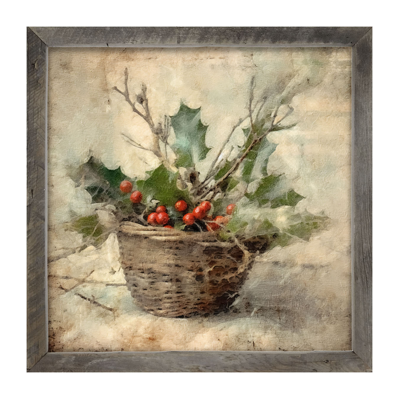 Basket - Holly Berries - Framed art
