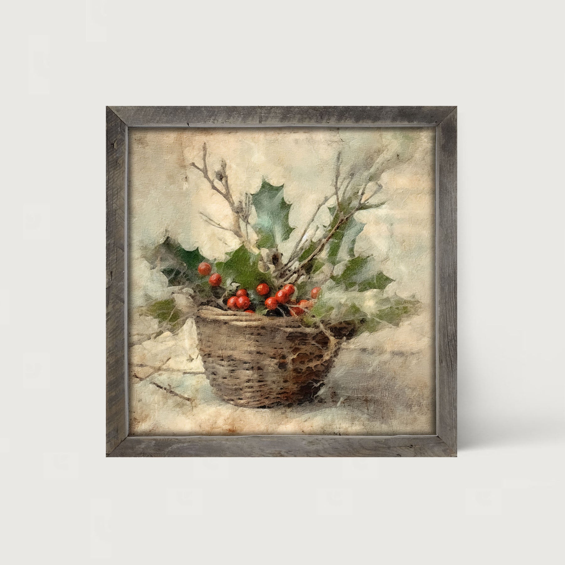 Basket - Holly Berries - Framed art