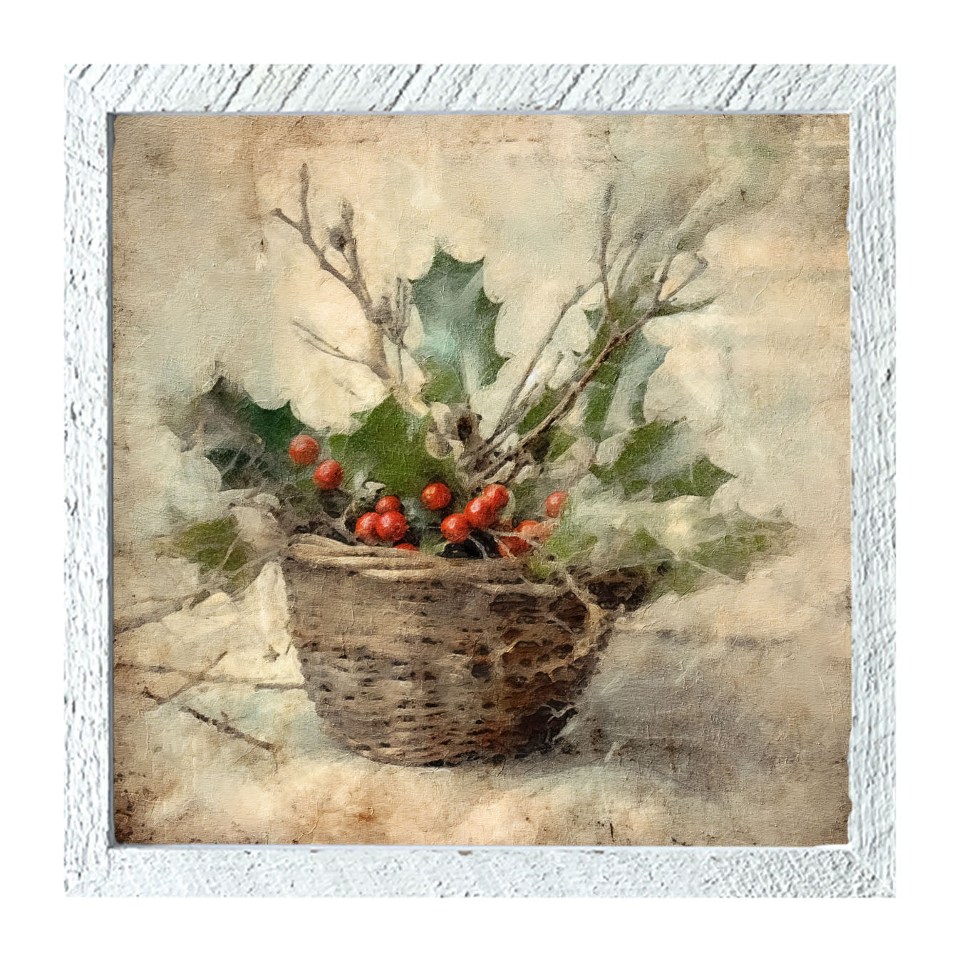 Basket - Holly Berries - Framed art