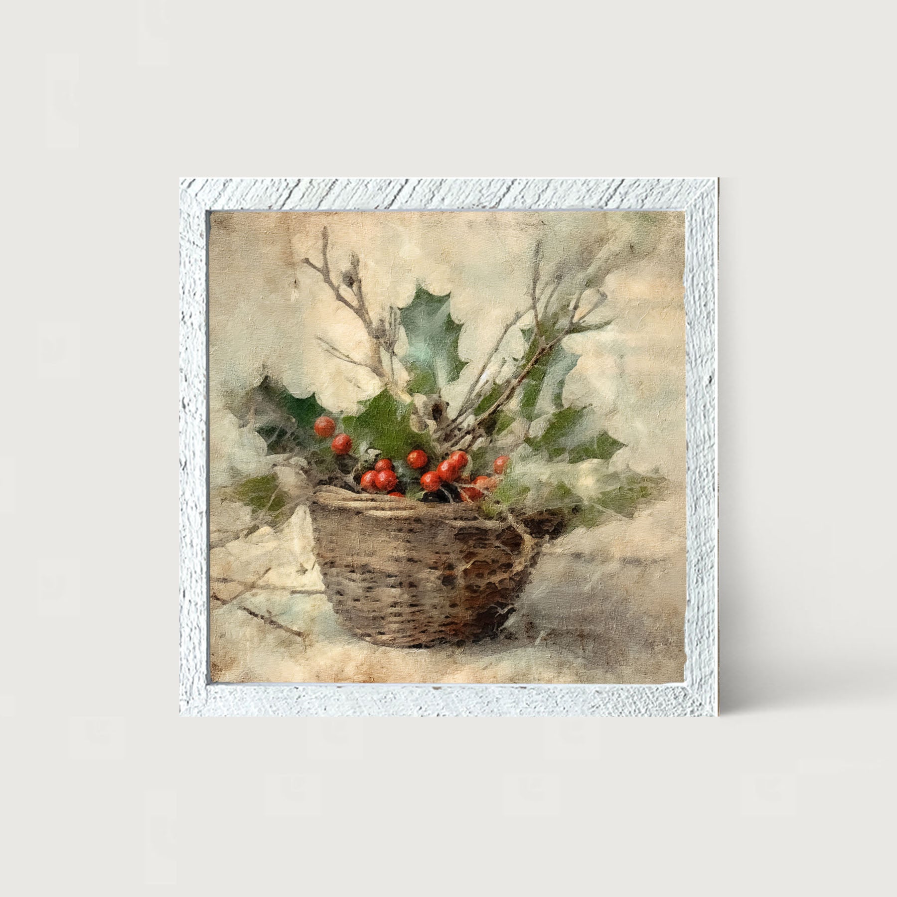 Basket - Holly Berries - Framed art