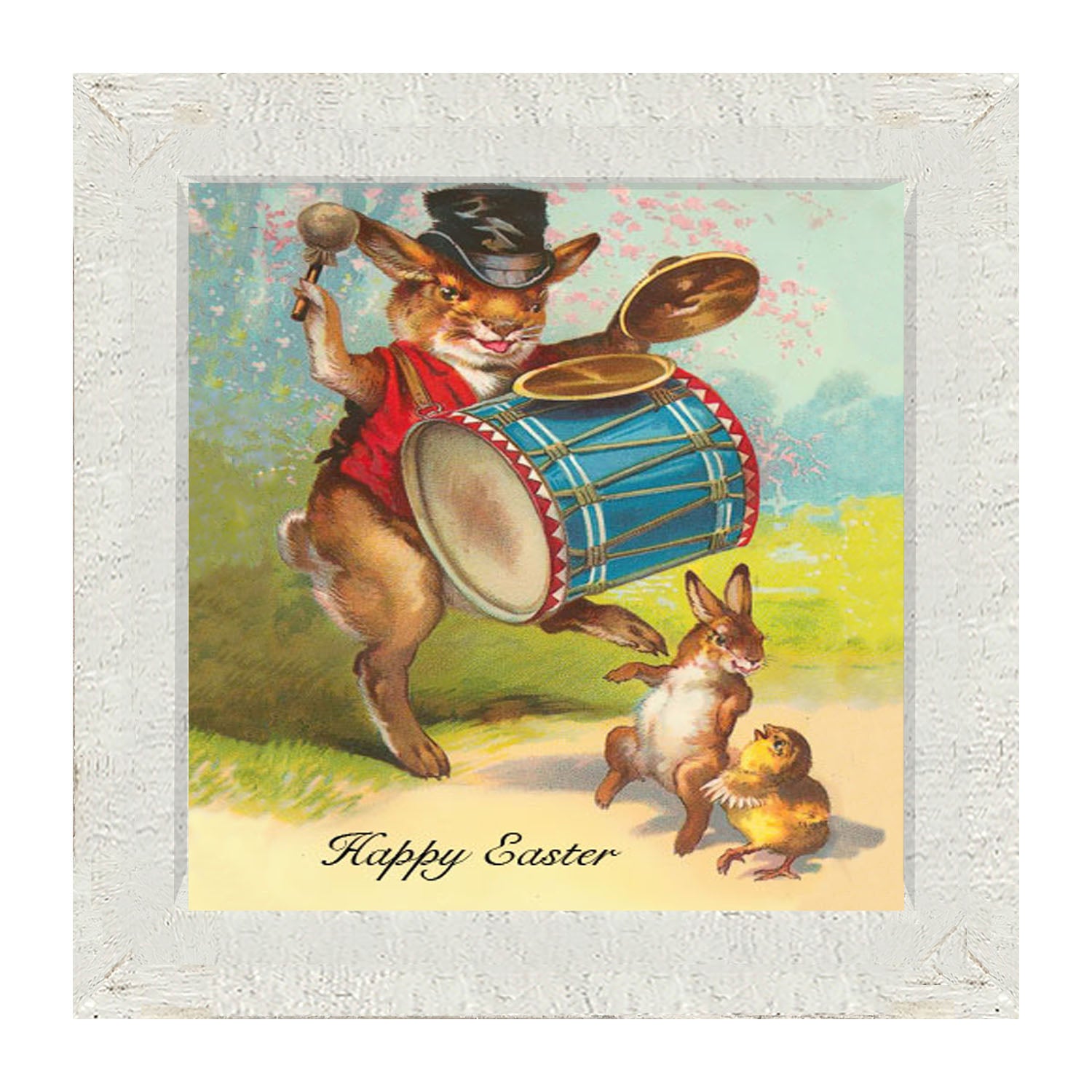 Bunny Playing Drum - Framed art