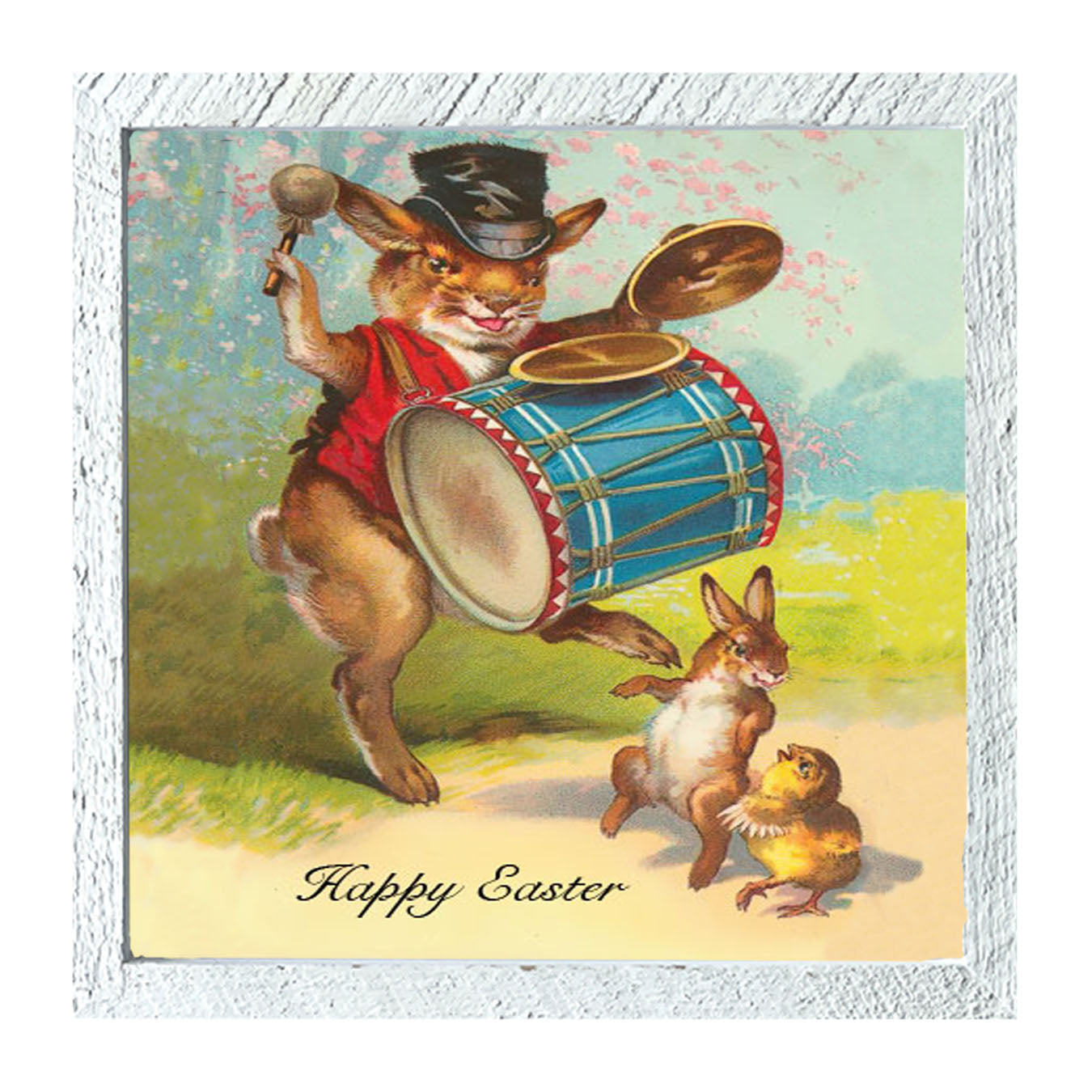 Bunny Playing Drum - Framed art