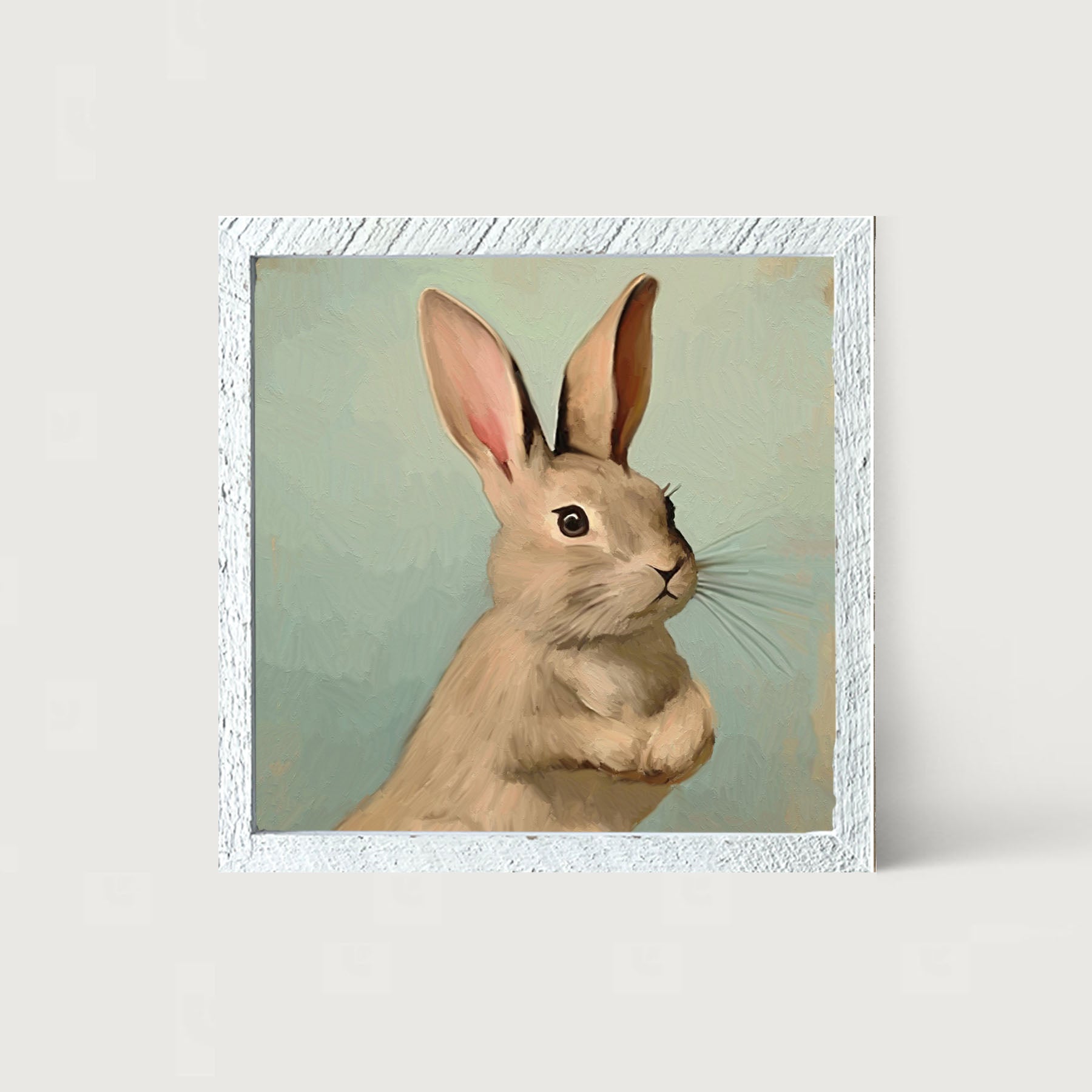 Pastel bunny with vase - Framed Art
