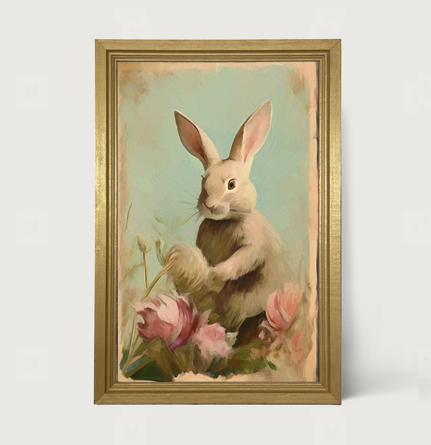 Pastel bunny in field - Framed Art