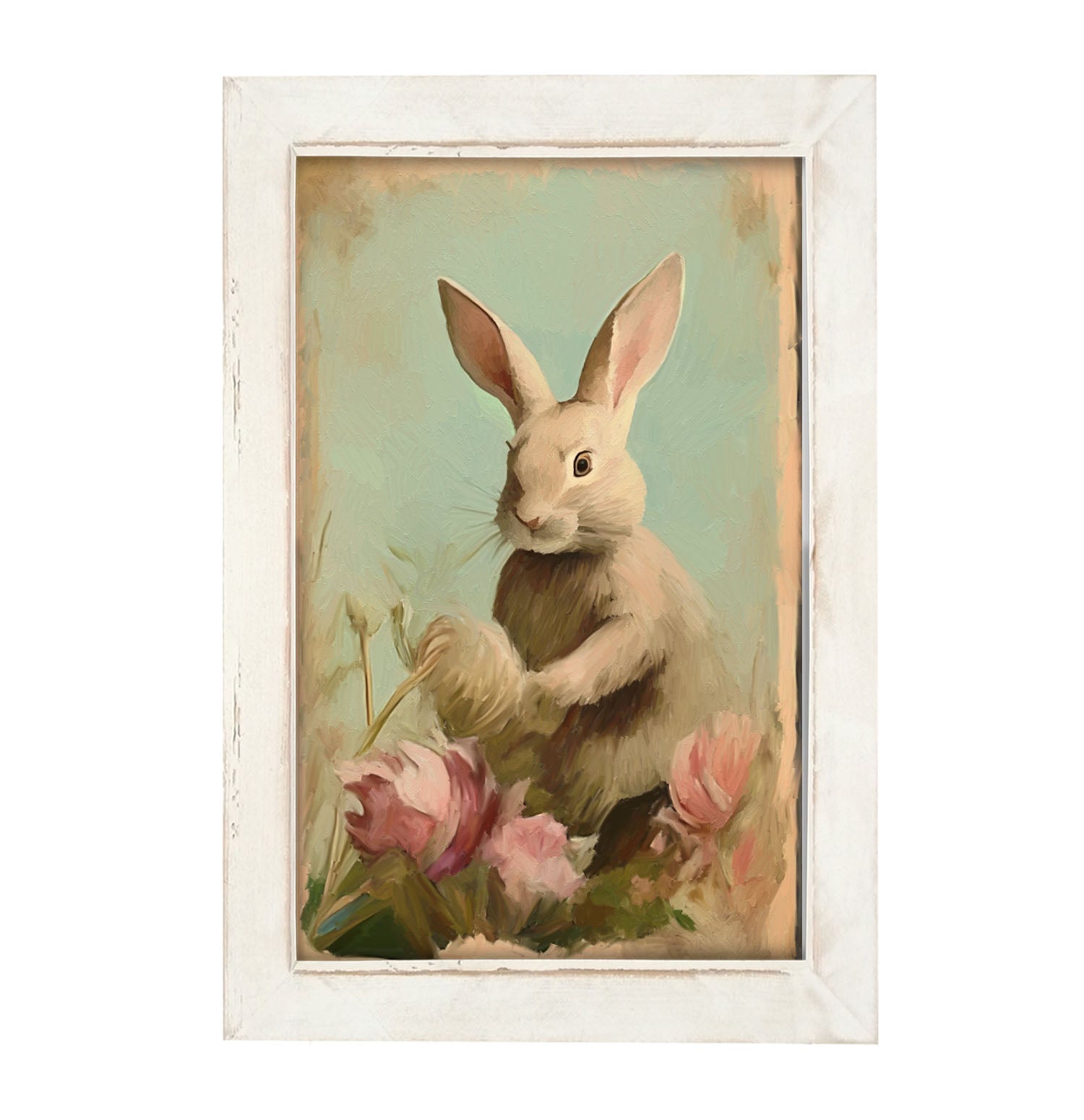 Pastel bunny in field - Framed Art