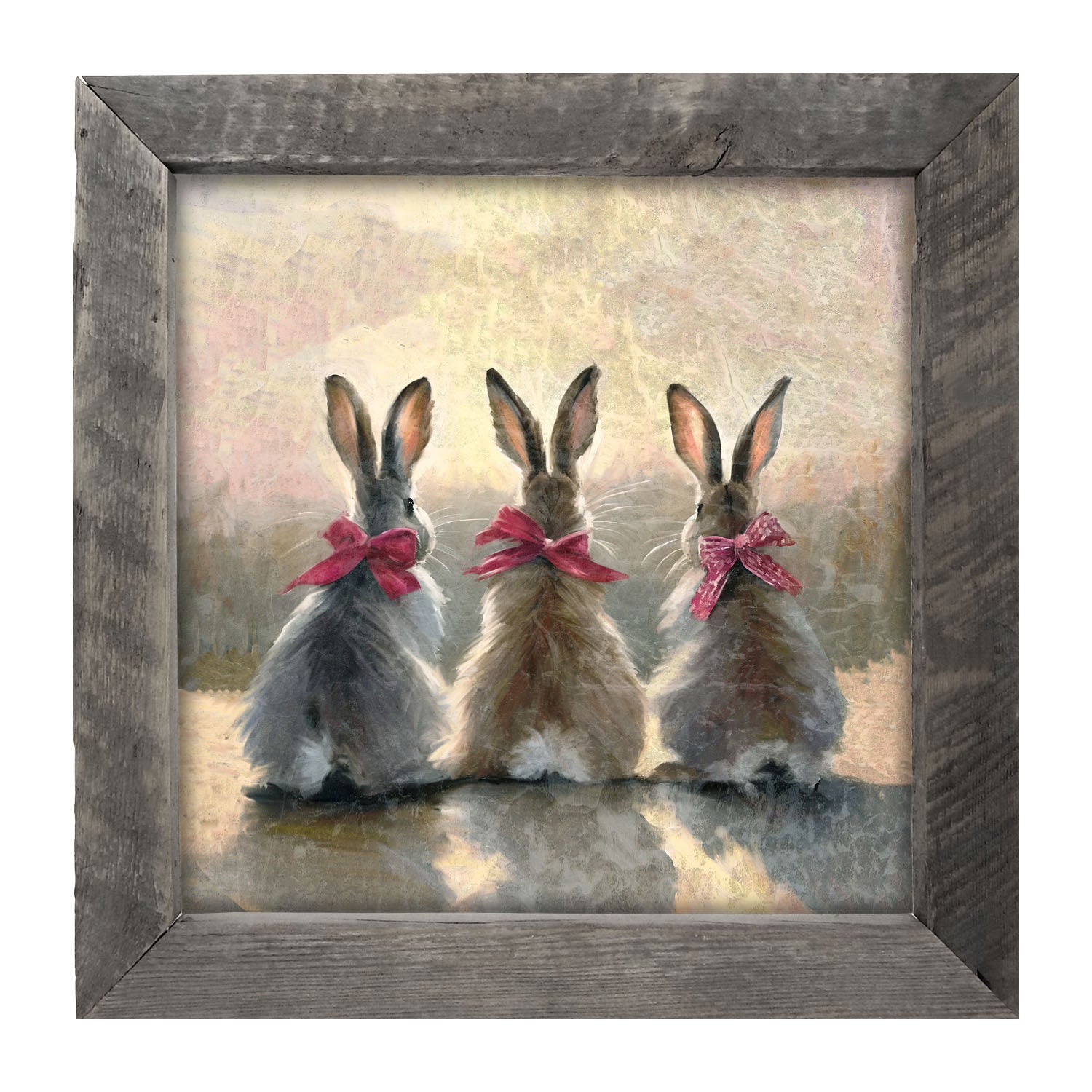 Pink-Bowed Bunnies - Framed art