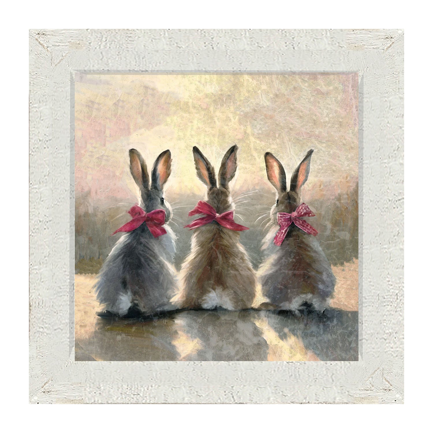 Pink-Bowed Bunnies - Framed art