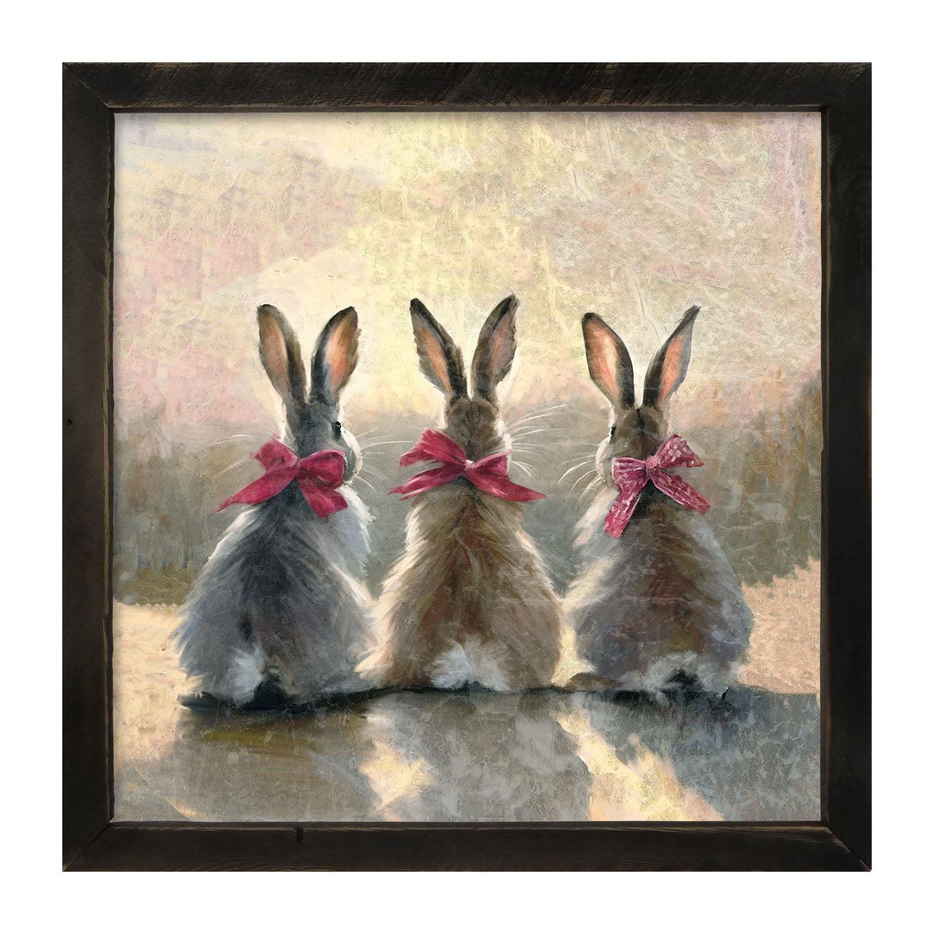Pink-Bowed Bunnies - Framed art