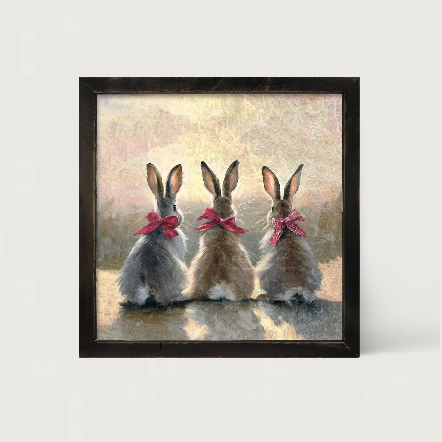 Pink-Bowed Bunnies - Framed art