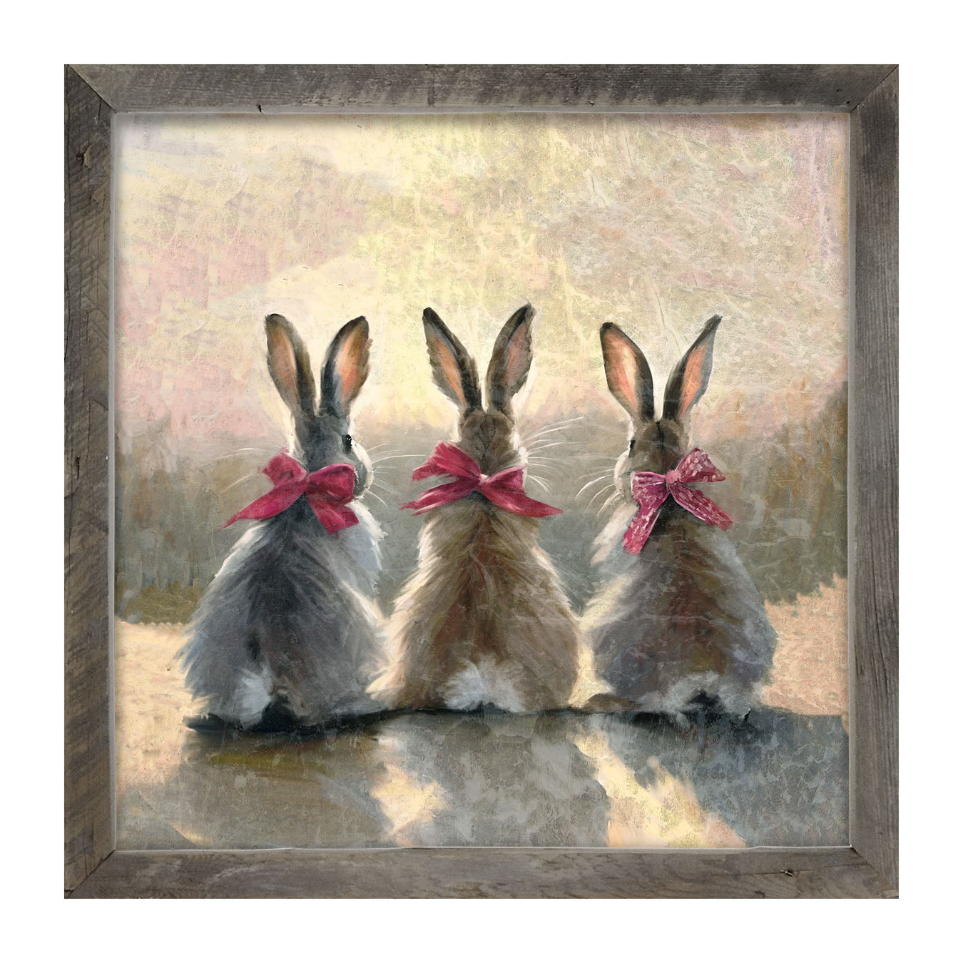 Pink-Bowed Bunnies - Framed art