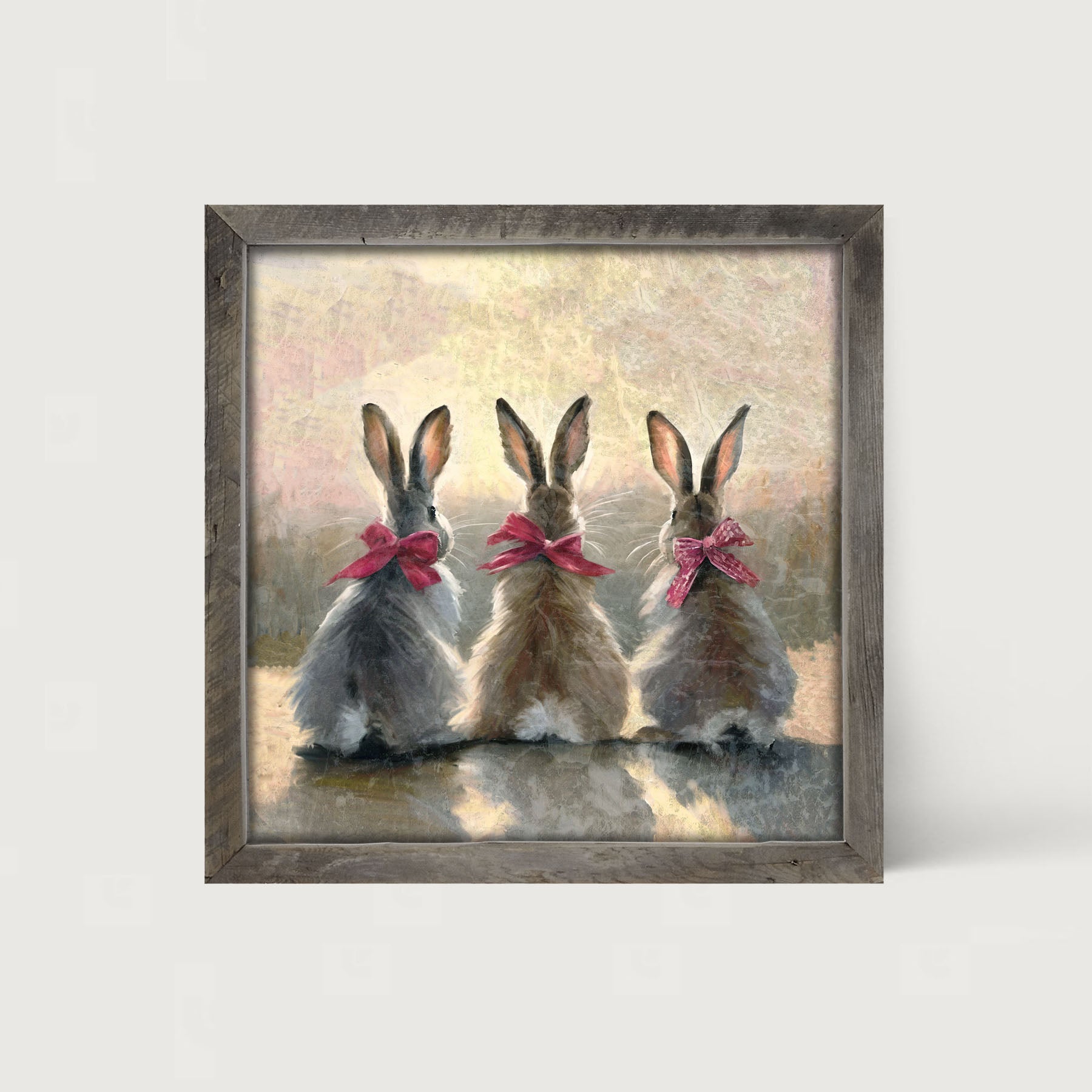 Pink-Bowed Bunnies - Framed art