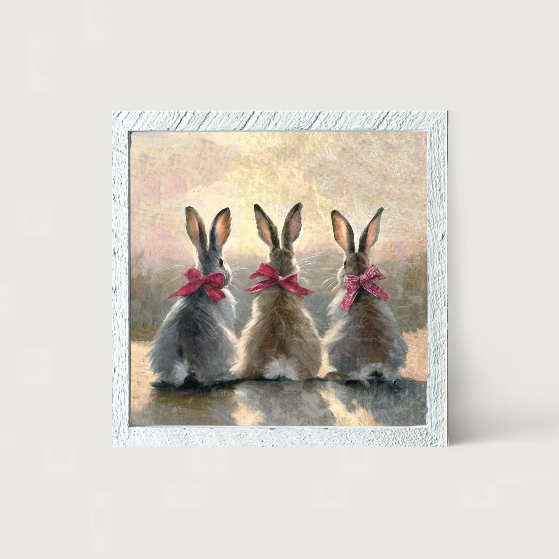 Pink-Bowed Bunnies - Framed art
