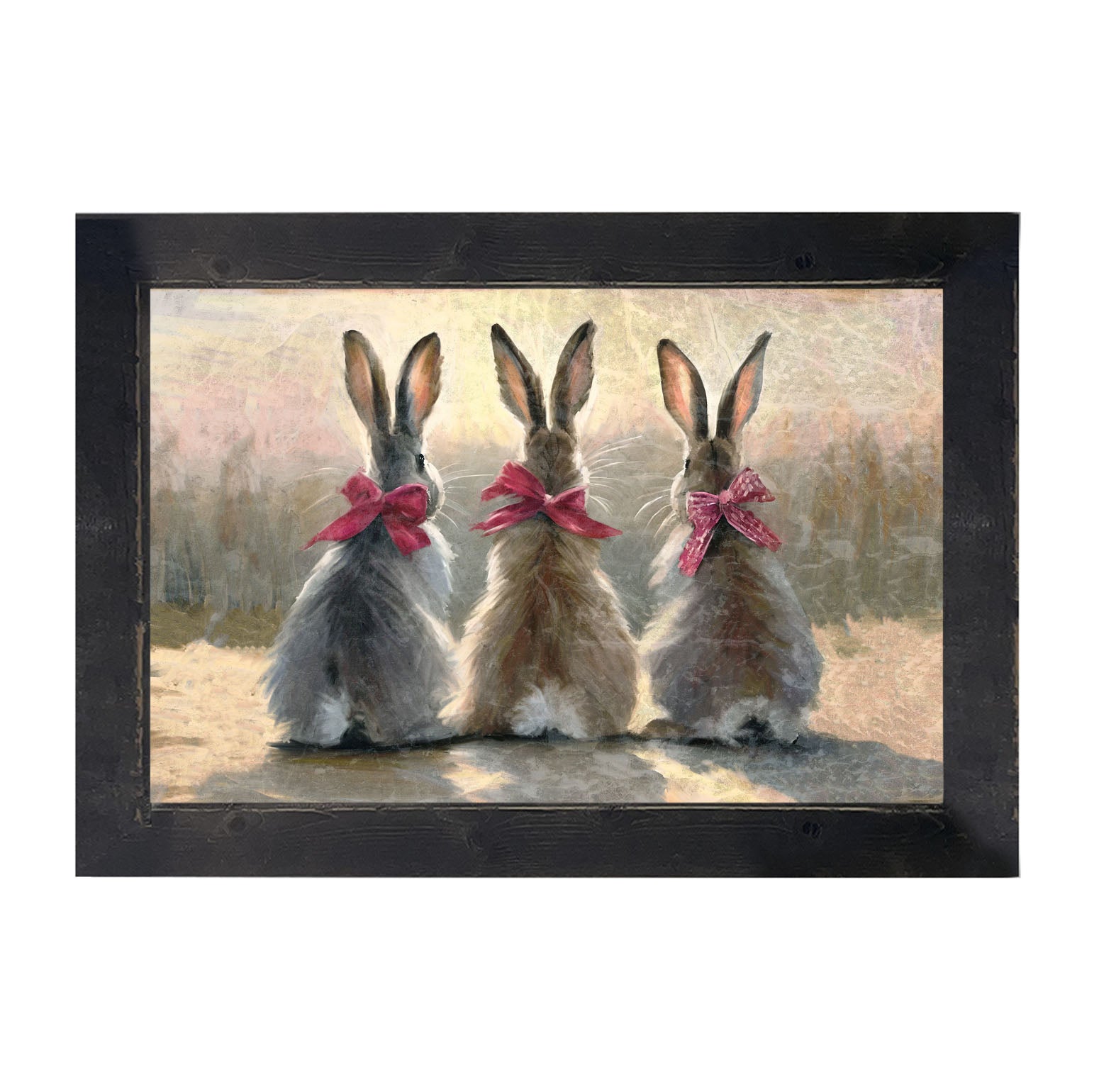 Pink-Bowed Bunnies - Framed art