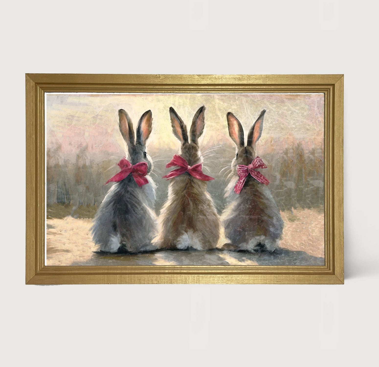 Pink-Bowed Bunnies - Framed art