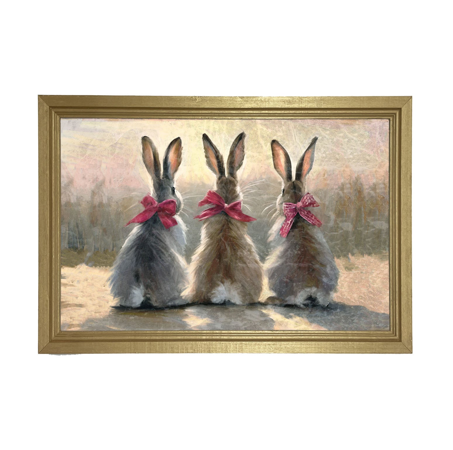 Pink-Bowed Bunnies - Framed art