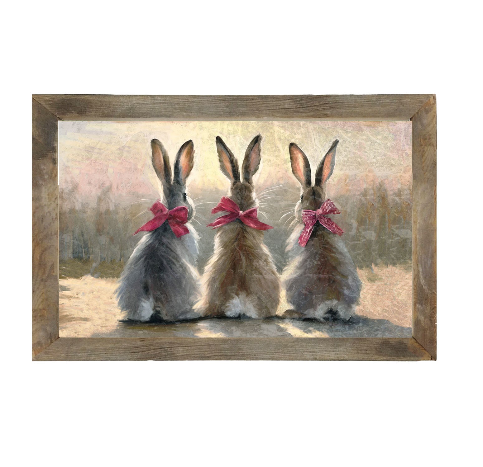 Pink-Bowed Bunnies - Framed art