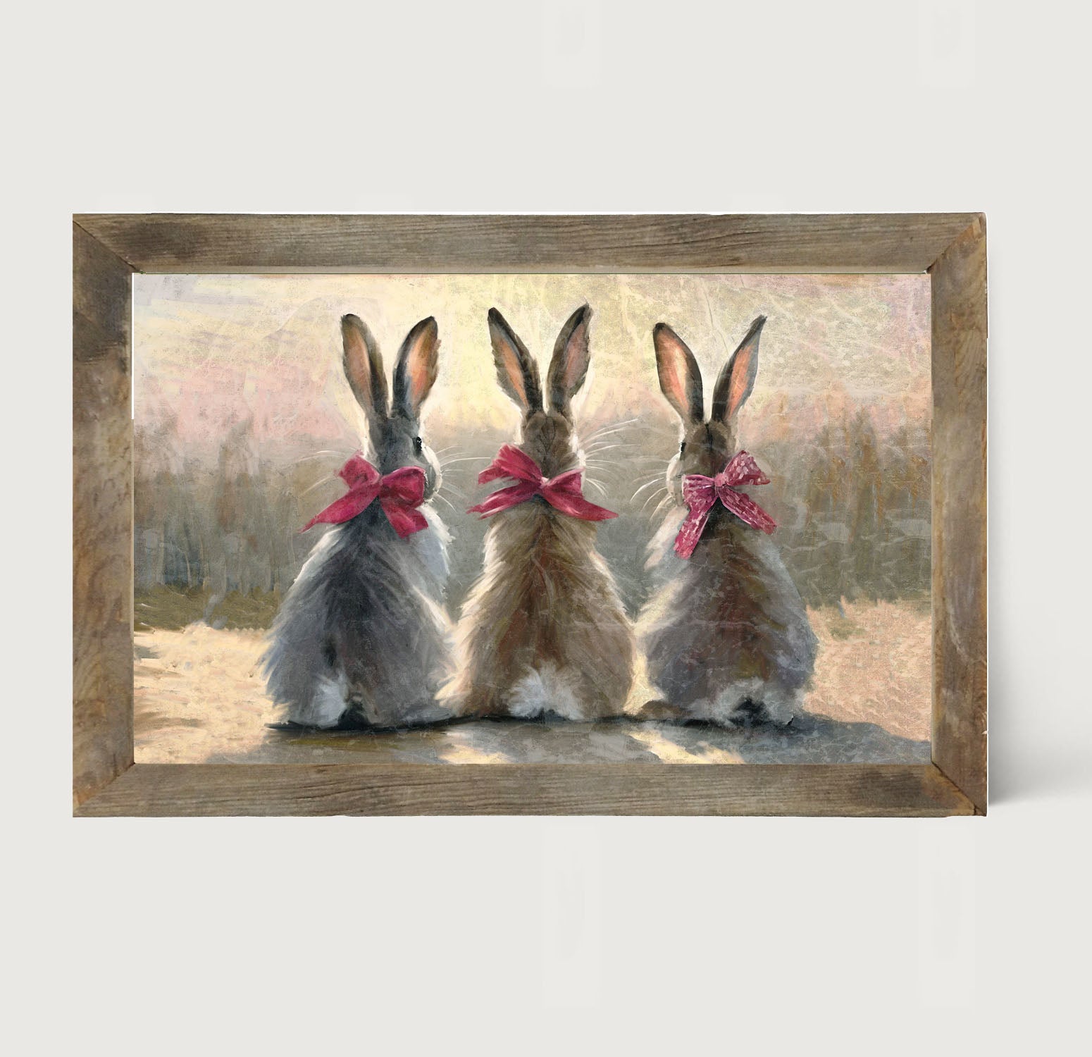 Pink-Bowed Bunnies - Framed art