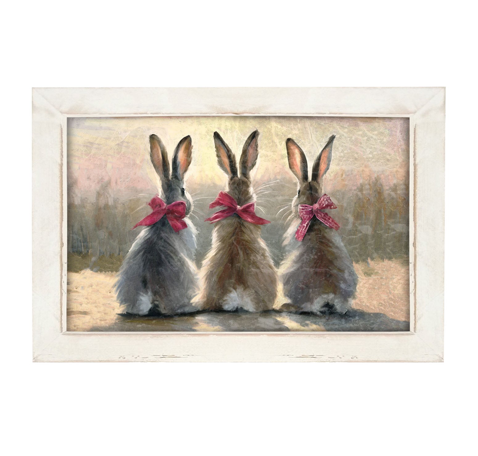 Pink-Bowed Bunnies - Framed art