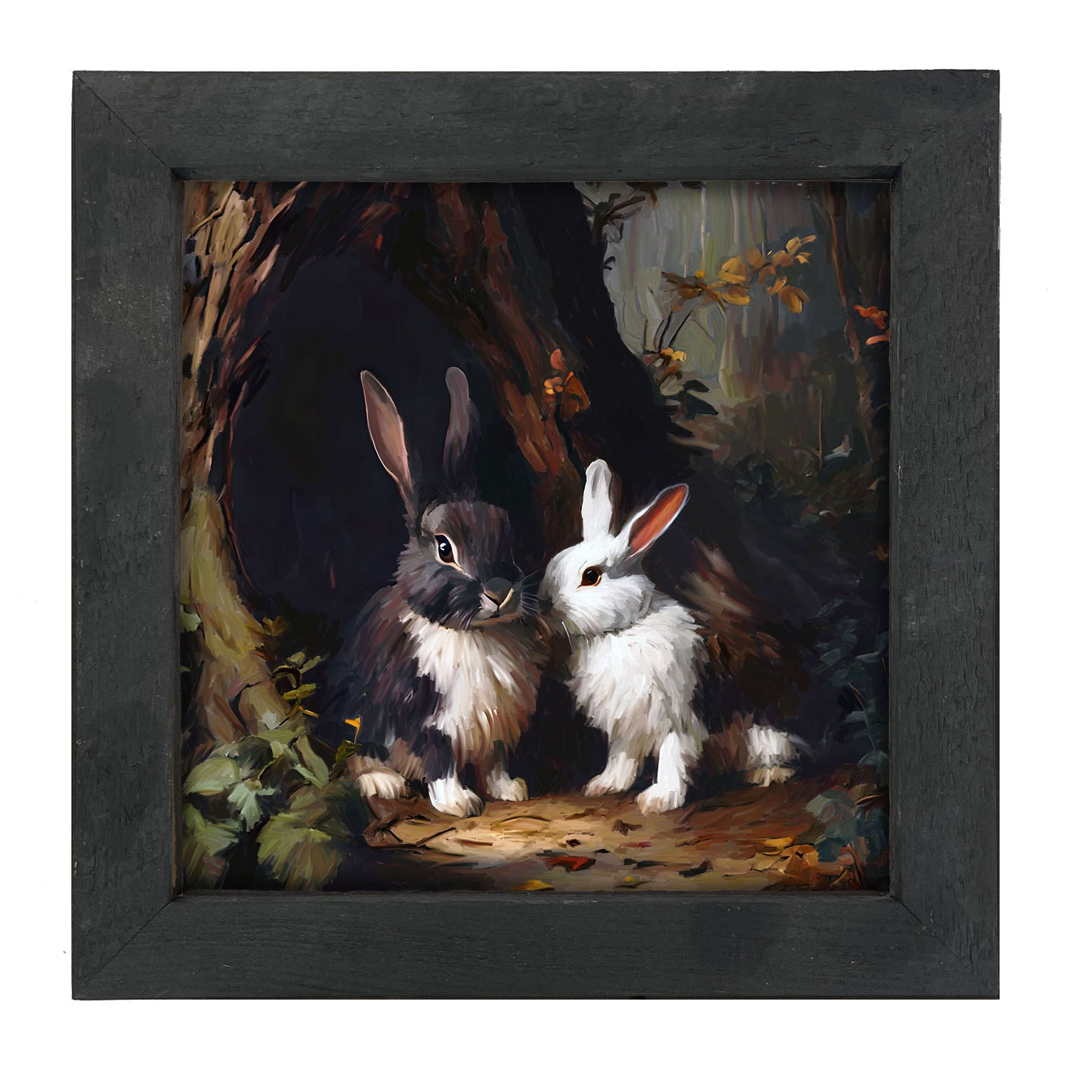 Bunnies in a forest - Framed art