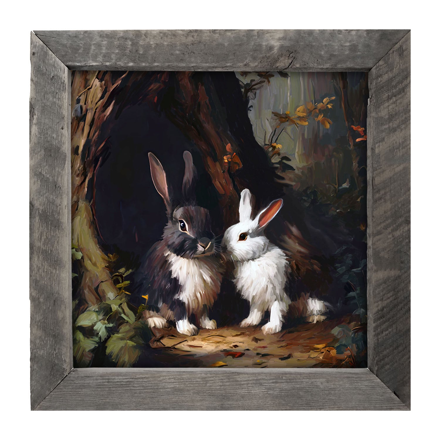 Bunnies in a forest - Framed art