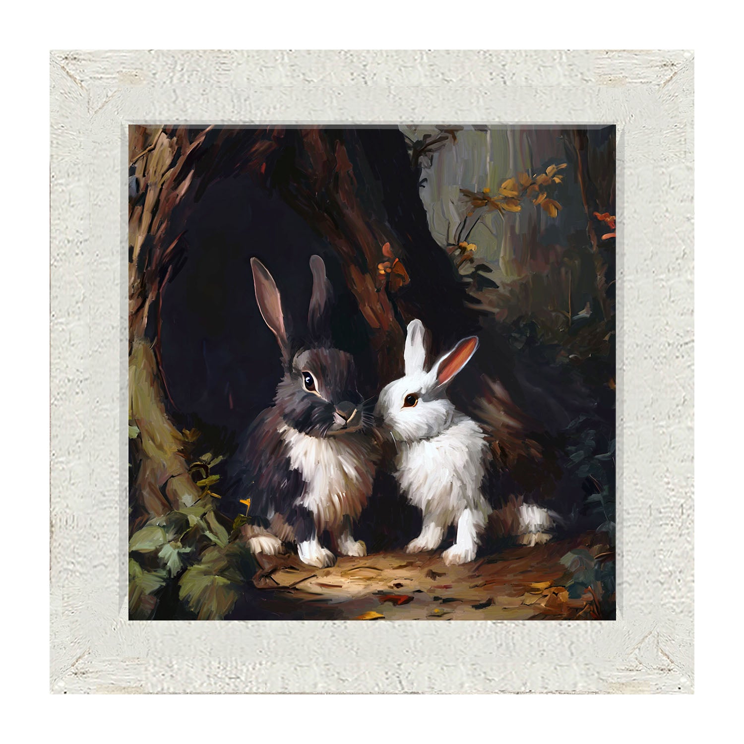 Bunnies in a forest - Framed art