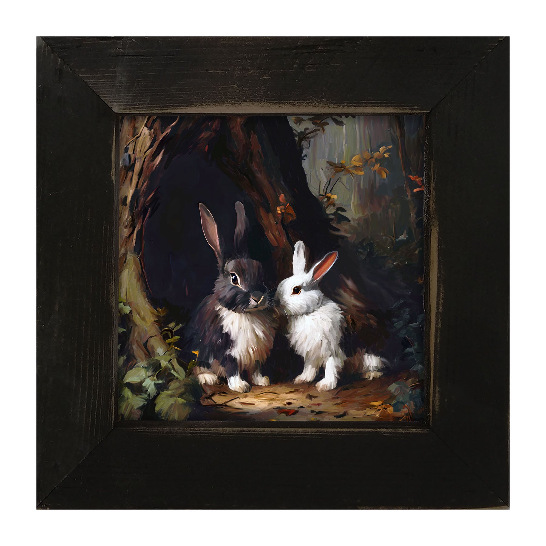 Bunnies in a forest - Framed art