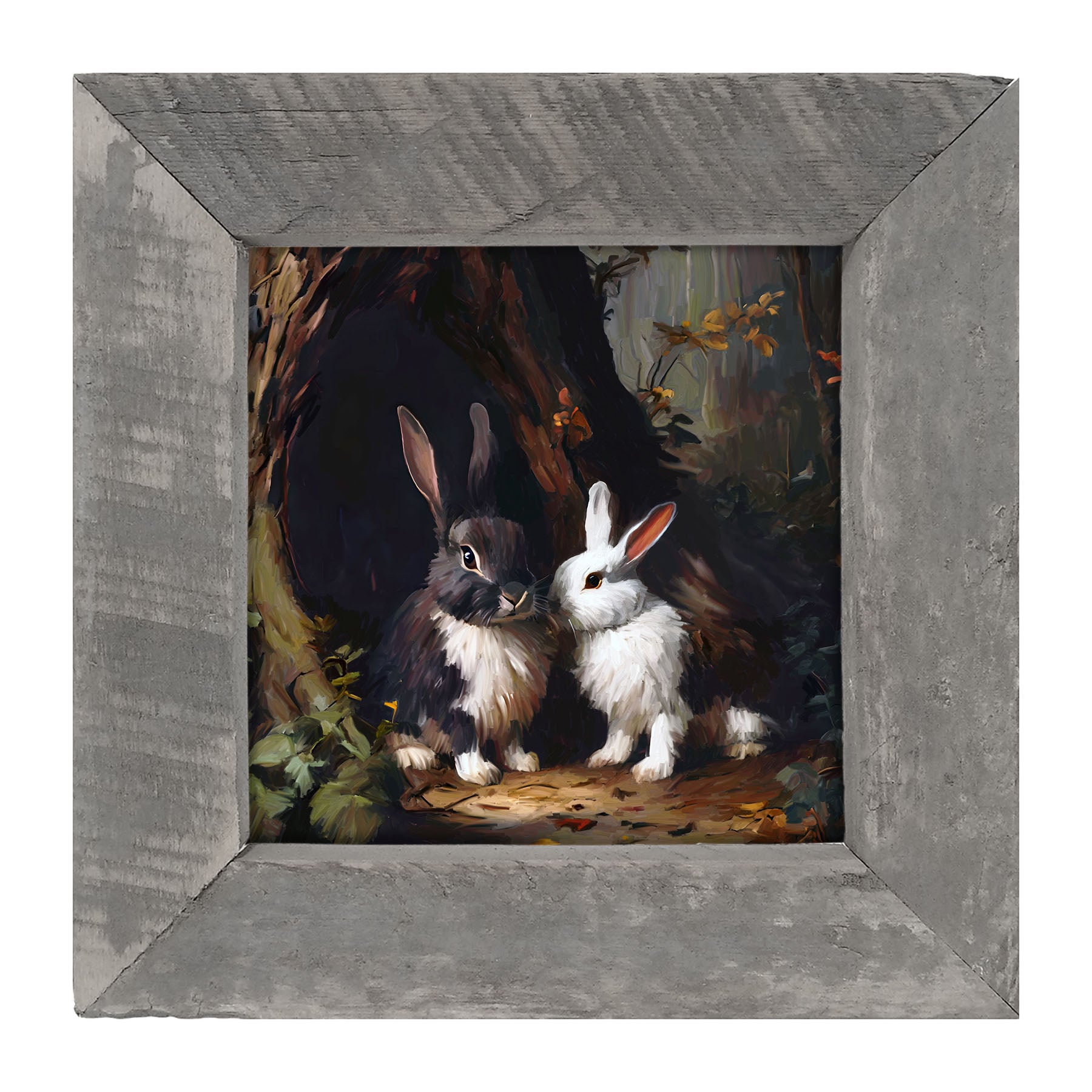 Bunnies in a forest - Framed art