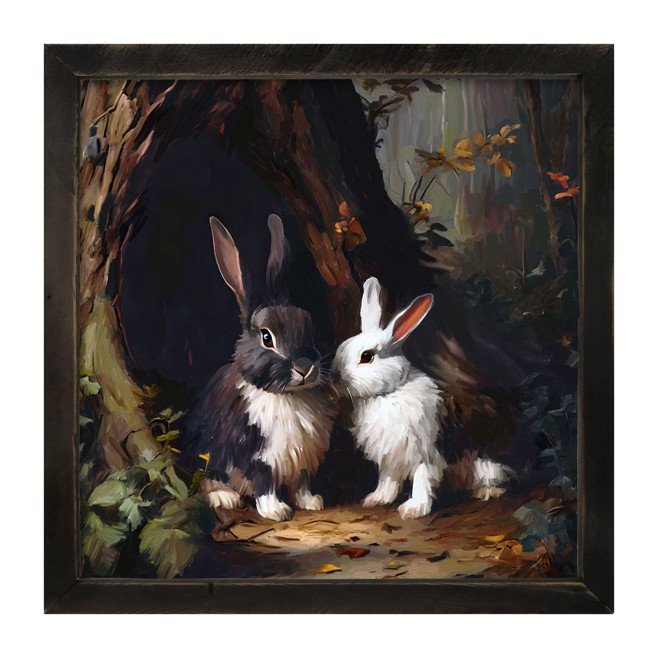 Bunnies in a forest - Framed art