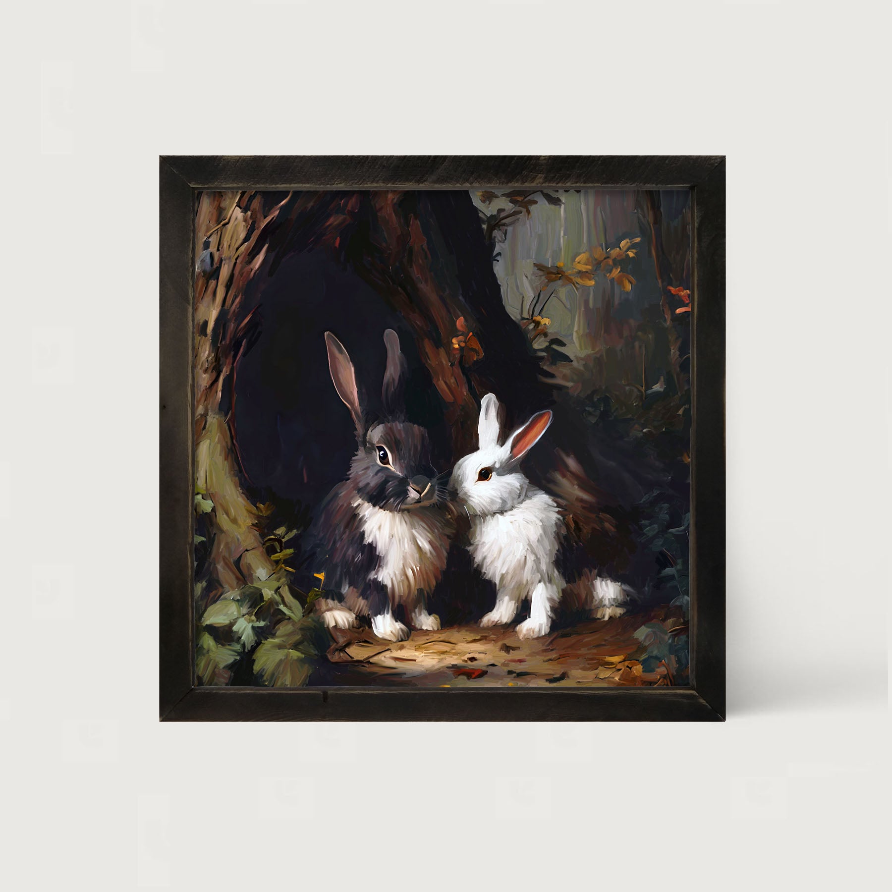Bunnies in a forest - Framed art