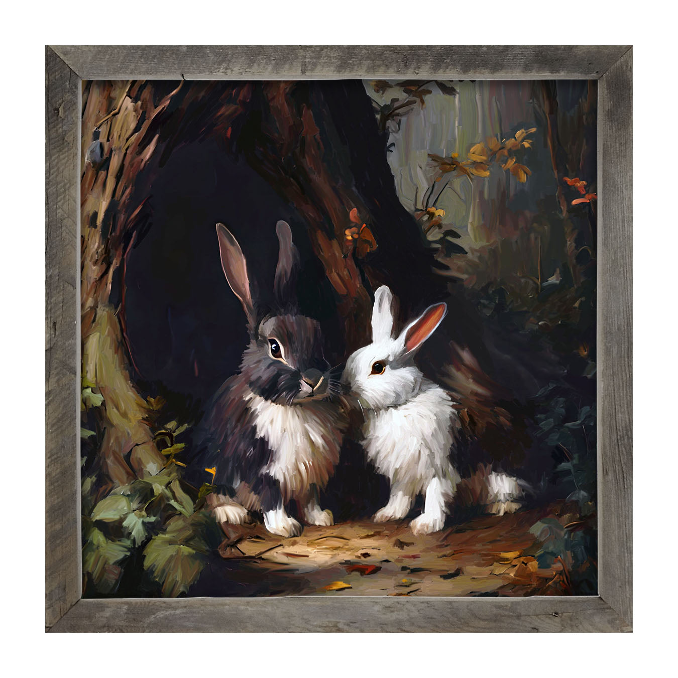 Bunnies in a forest - Framed art