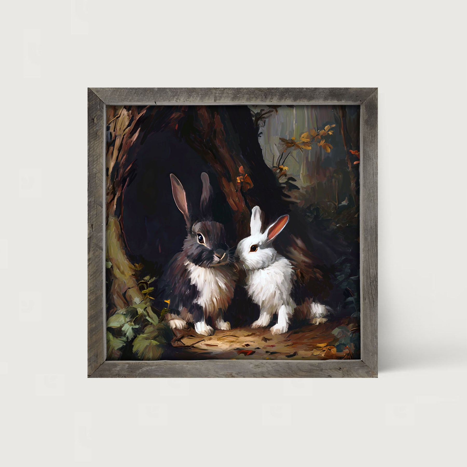 Bunnies in a forest - Framed art