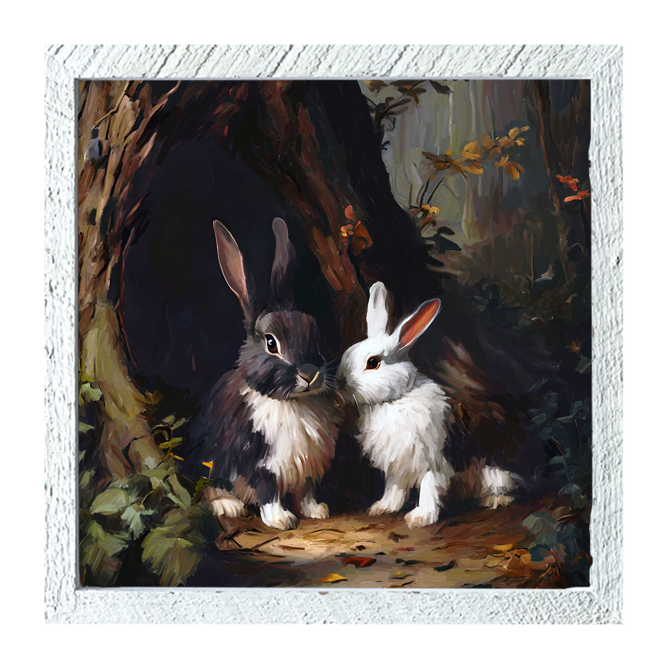 Bunnies in a forest - Framed art