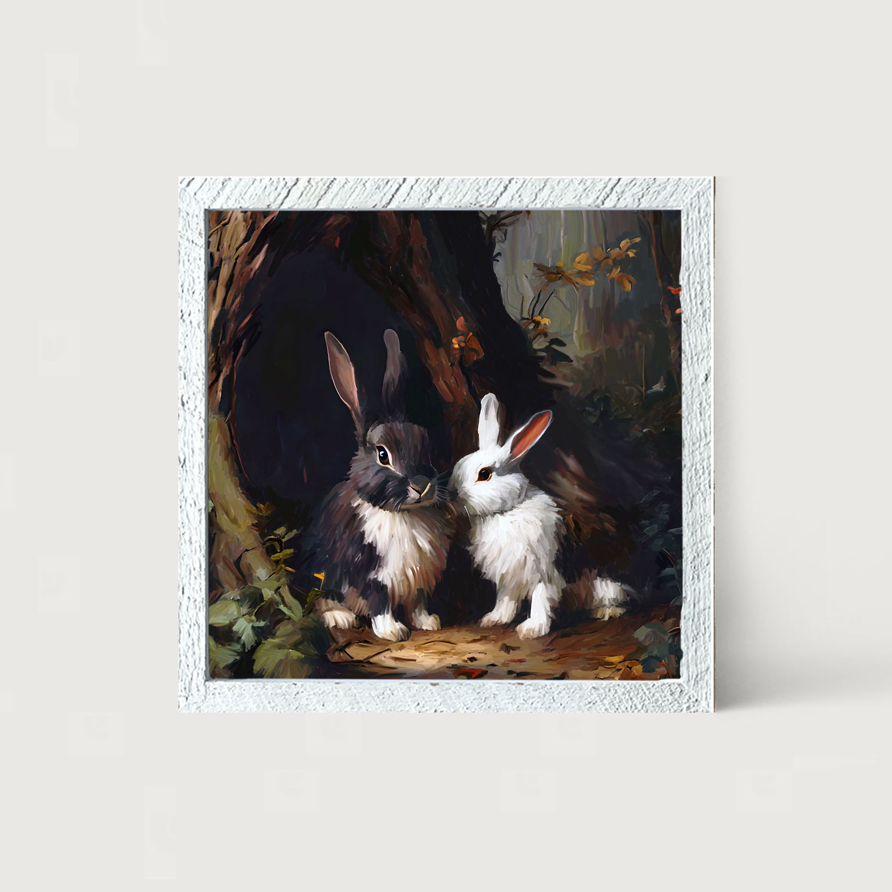 Bunnies in a forest - Framed art
