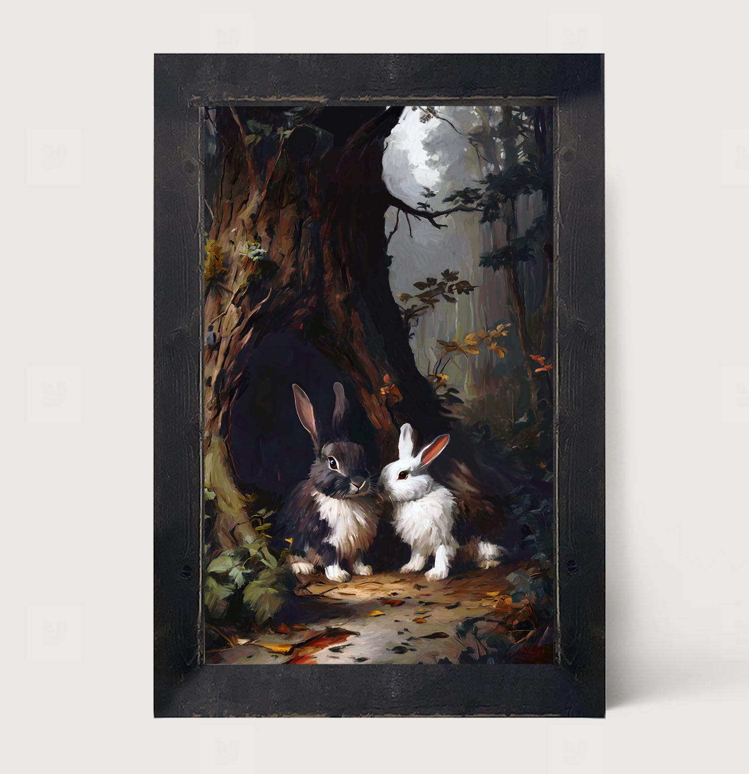 Bunnies in a forest - Framed art