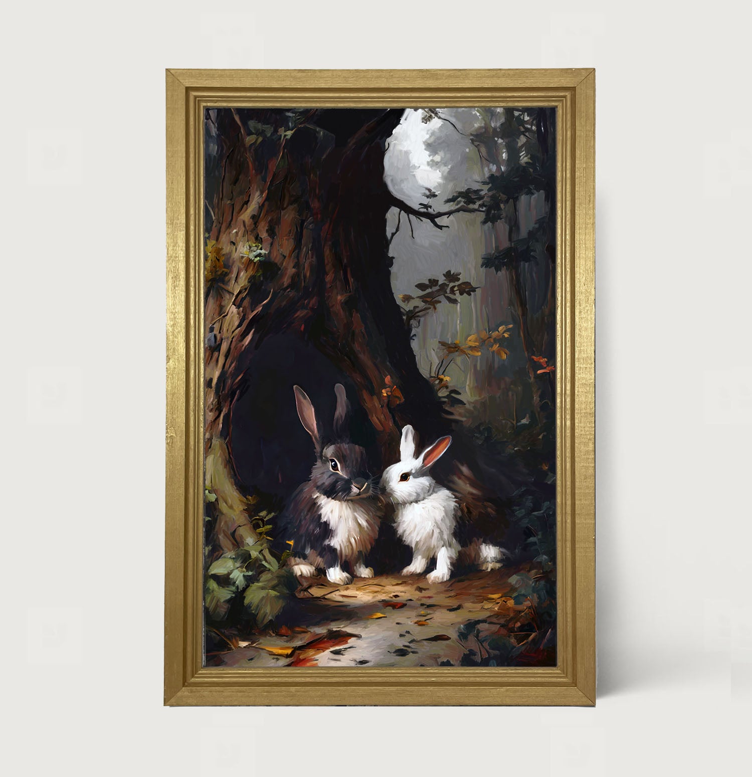 Bunnies in a forest - Framed art