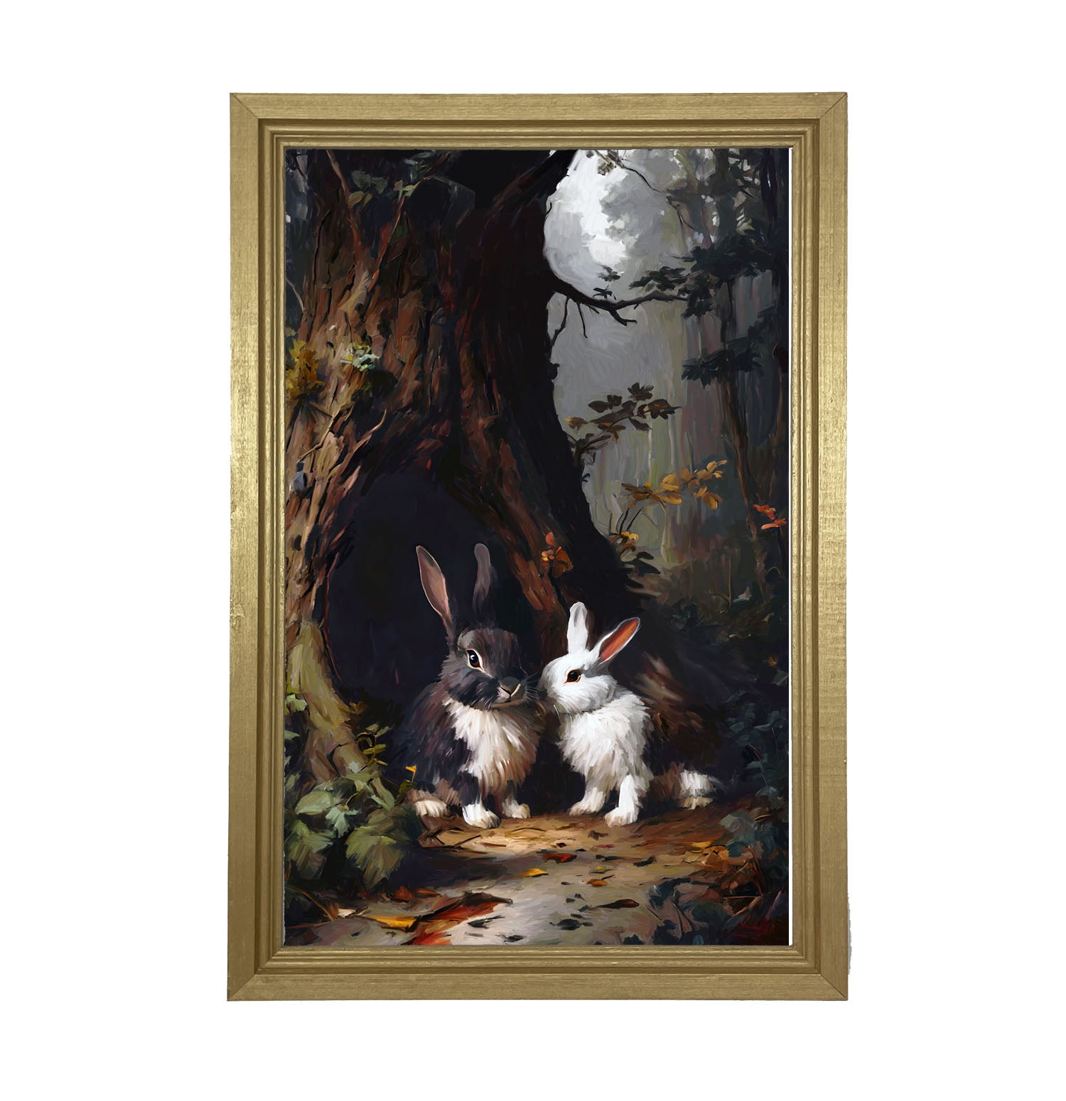 Bunnies in a forest - Framed art